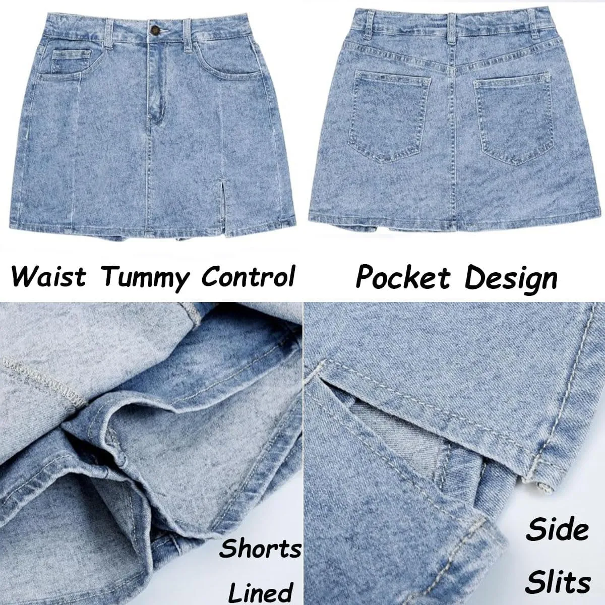 Jean Skorts for Women,Fashion High Waisted Casual Stretchy Denim Skirt,Side Split Mini Skirts with Pocket