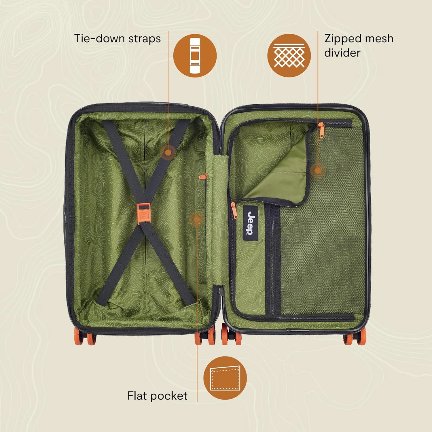 Jeep JH002B Hardside Expandable Luggage with Spinner Wheels, Chilli Pepper, Carry-On 19 Inch