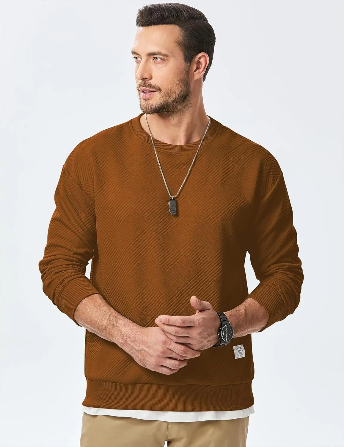 JMIERR Men's Crewneck Sweatshirt Casual Long Sleeve Geometric Texture Sweatshirts Fashion Pullover Shirts