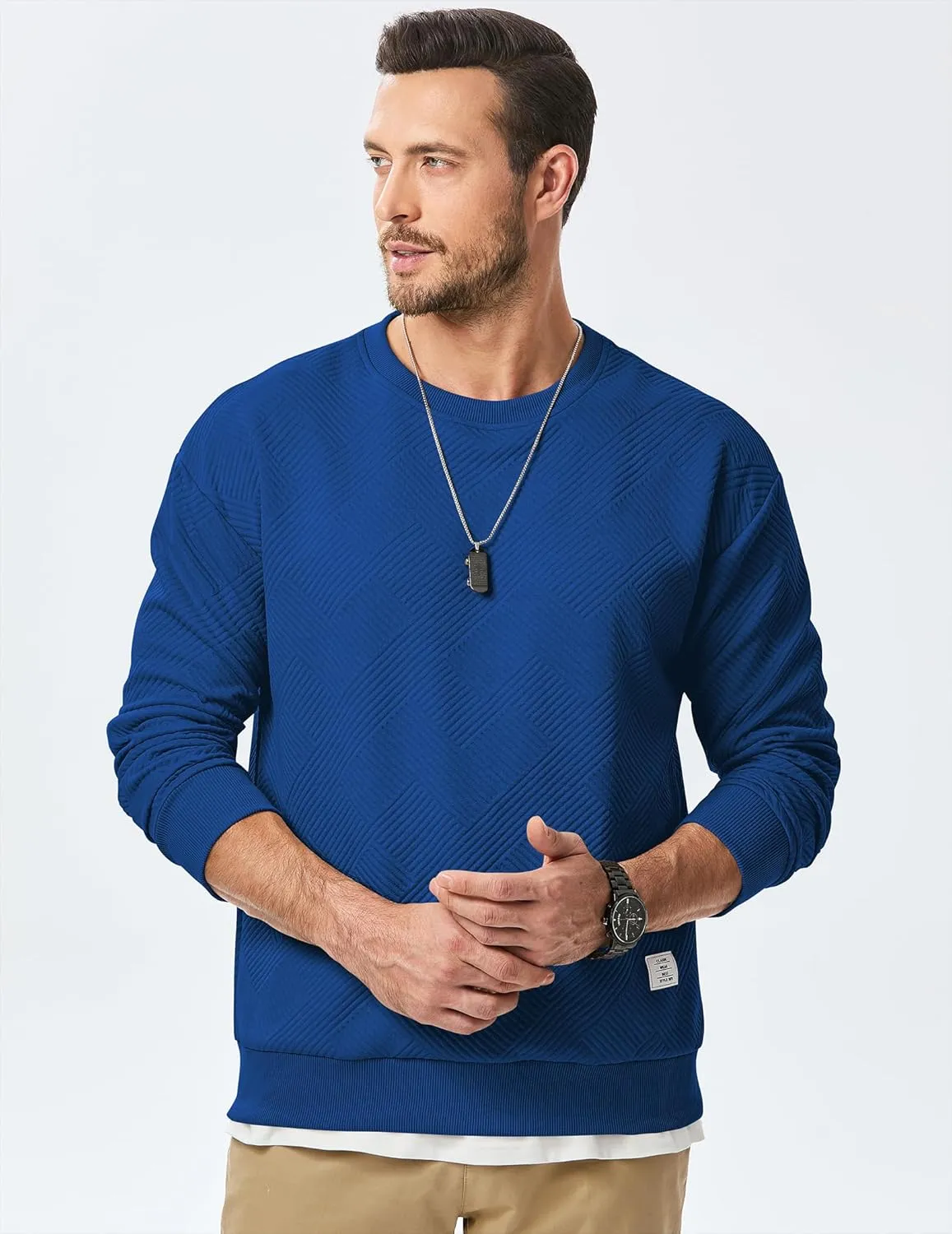 JMIERR Men's Crewneck Sweatshirt Casual Long Sleeve Geometric Texture Sweatshirts Fashion Pullover Shirts