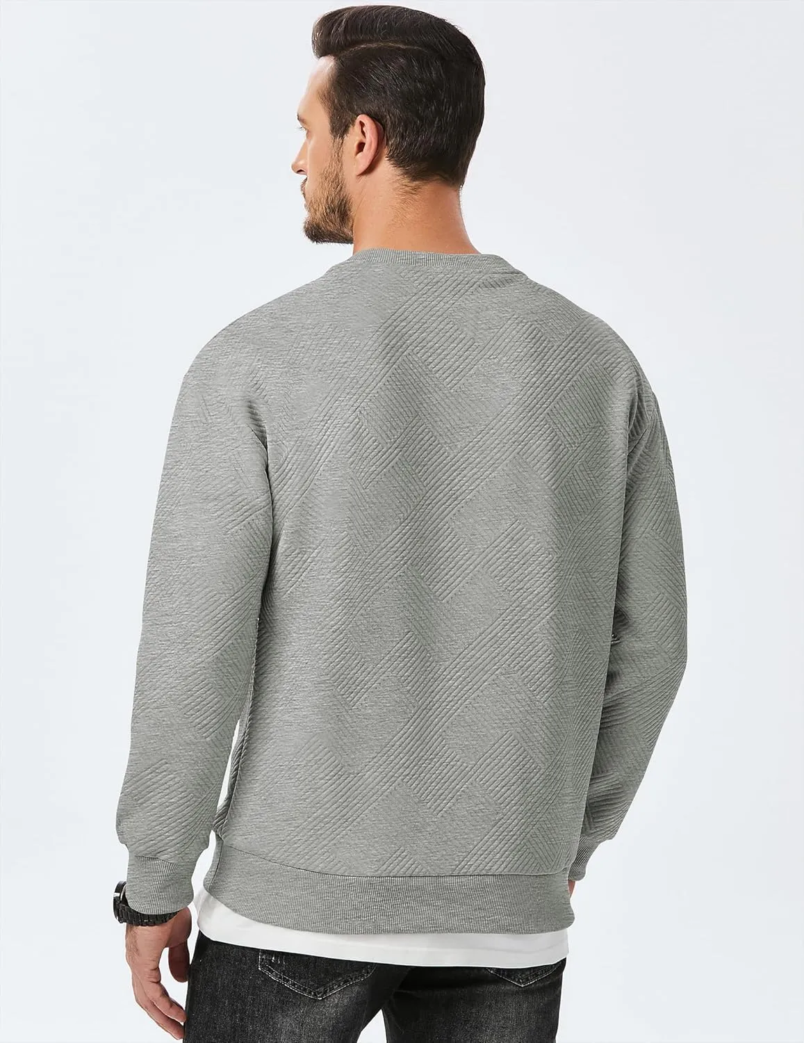JMIERR Men's Crewneck Sweatshirt Casual Long Sleeve Geometric Texture Sweatshirts Fashion Pullover Shirts