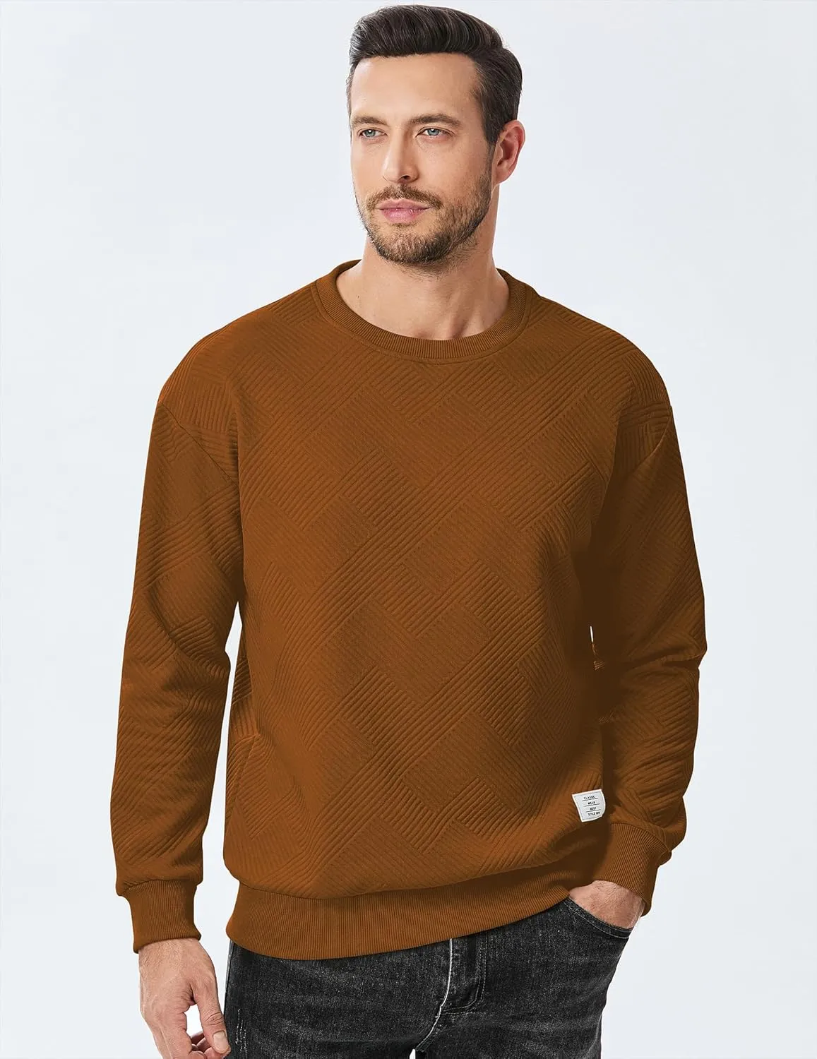 JMIERR Men's Crewneck Sweatshirt Casual Long Sleeve Geometric Texture Sweatshirts Fashion Pullover Shirts