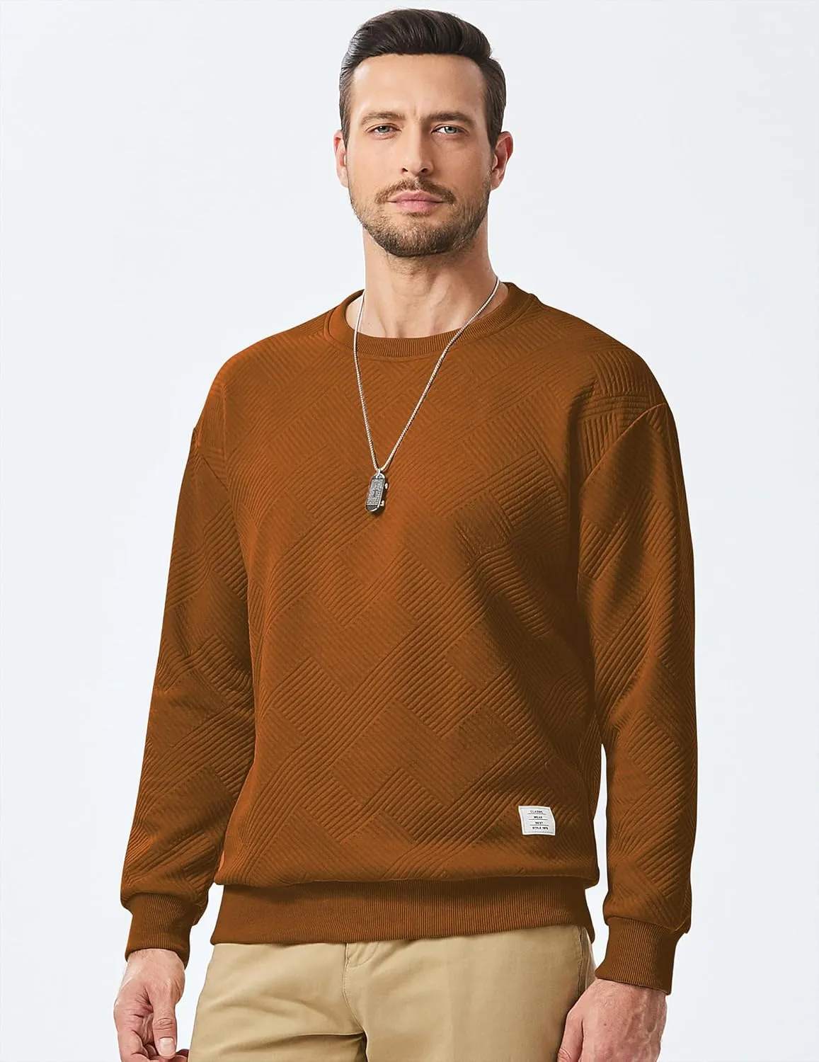 JMIERR Men's Crewneck Sweatshirt Casual Long Sleeve Geometric Texture Sweatshirts Fashion Pullover Shirts