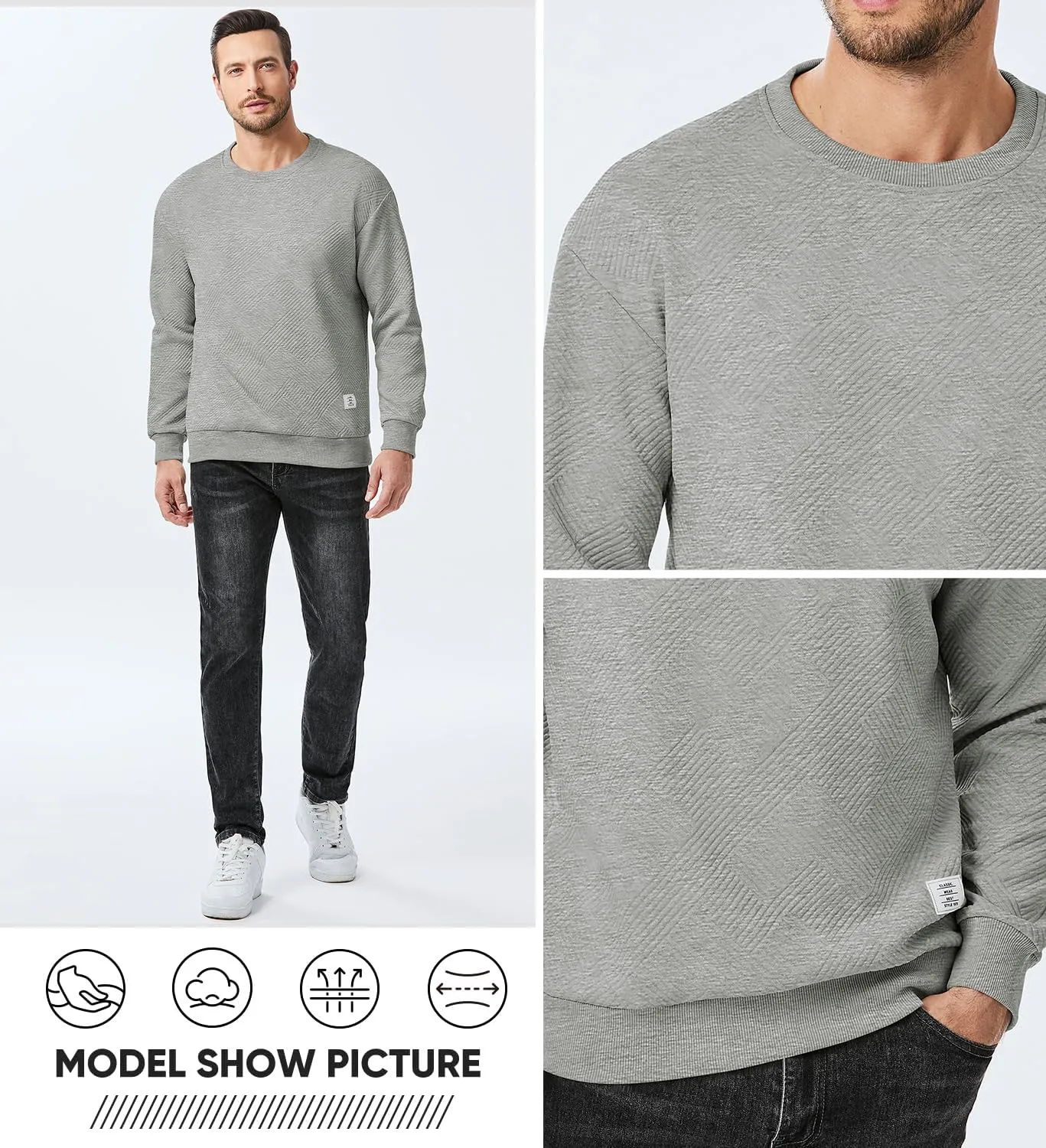 JMIERR Men's Crewneck Sweatshirt Casual Long Sleeve Geometric Texture Sweatshirts Fashion Pullover Shirts