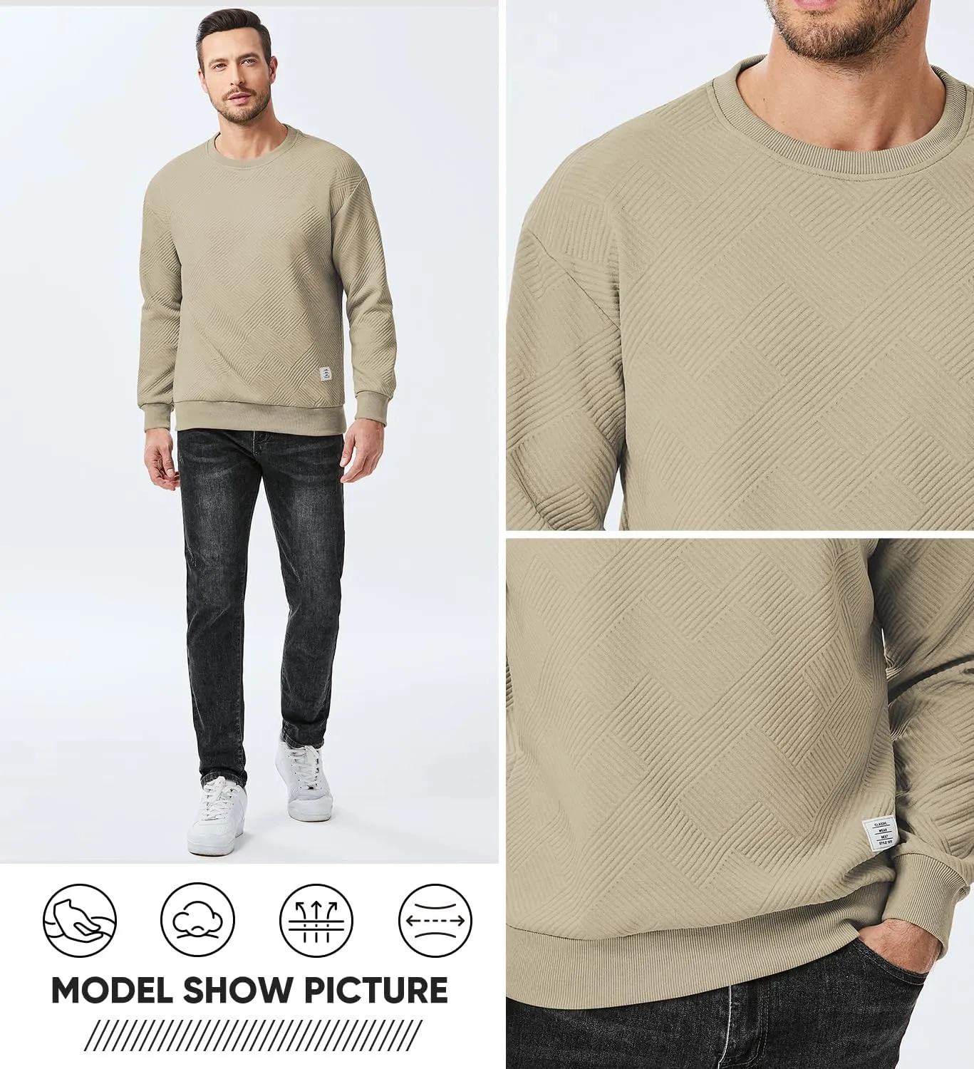 JMIERR Men's Crewneck Sweatshirt Casual Long Sleeve Geometric Texture Sweatshirts Fashion Pullover Shirts