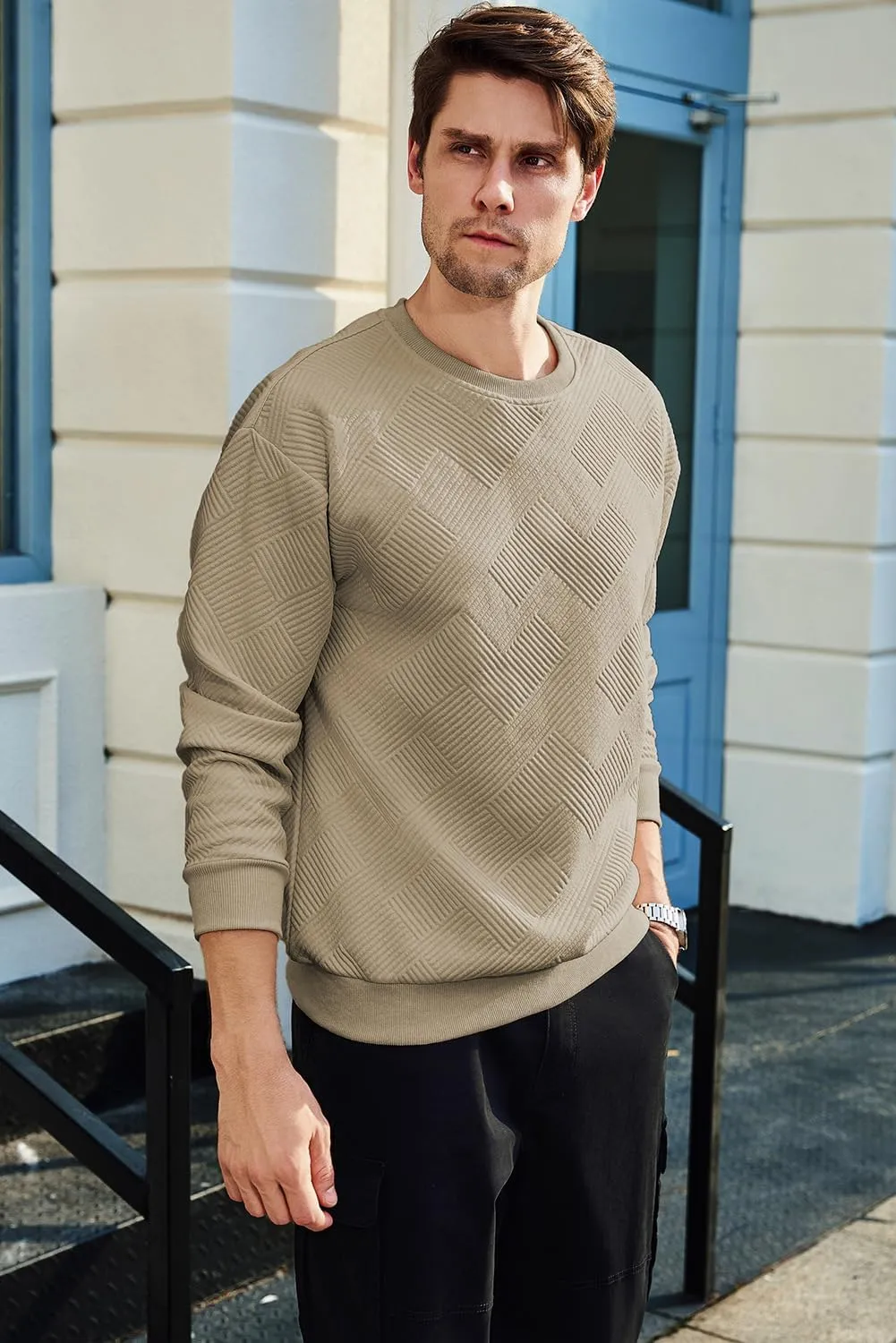 JMIERR Men's Crewneck Sweatshirt Casual Long Sleeve Geometric Texture Sweatshirts Fashion Pullover Shirts