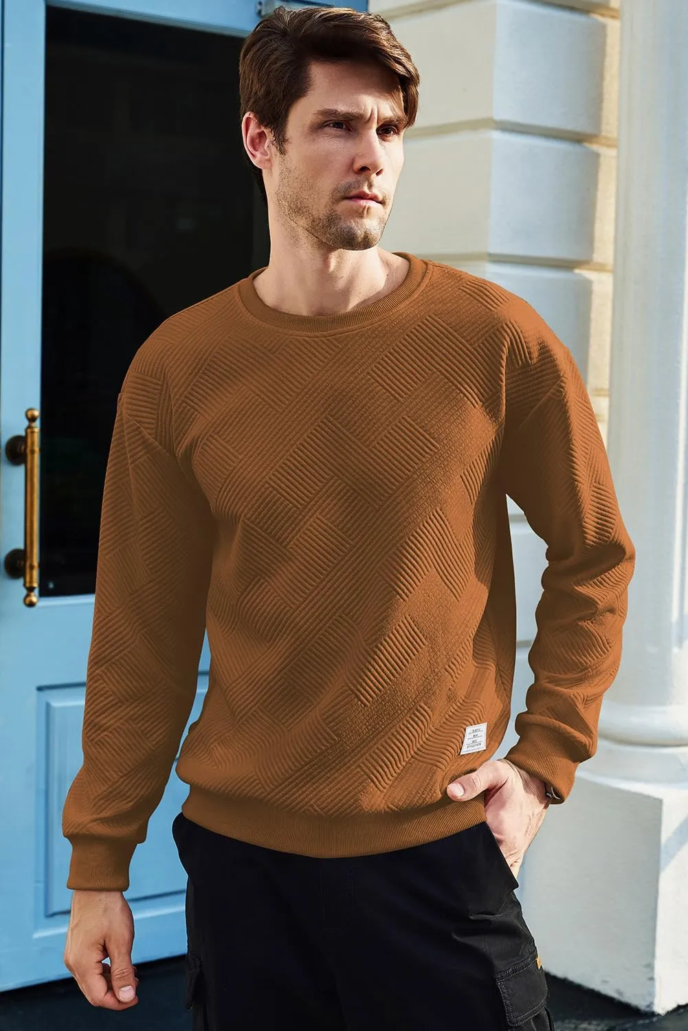 JMIERR Men's Crewneck Sweatshirt Casual Long Sleeve Geometric Texture Sweatshirts Fashion Pullover Shirts