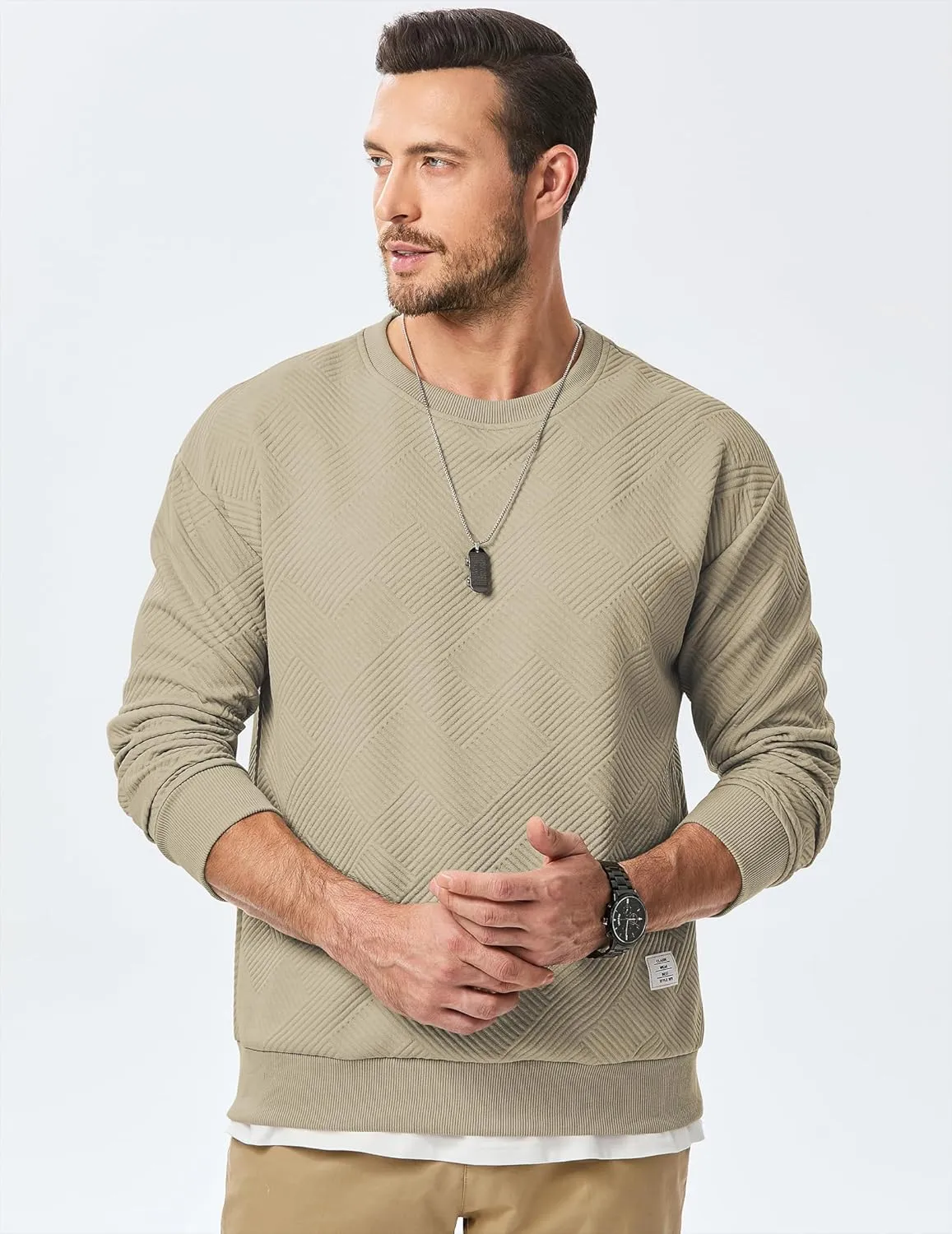 JMIERR Men's Crewneck Sweatshirt Casual Long Sleeve Geometric Texture Sweatshirts Fashion Pullover Shirts