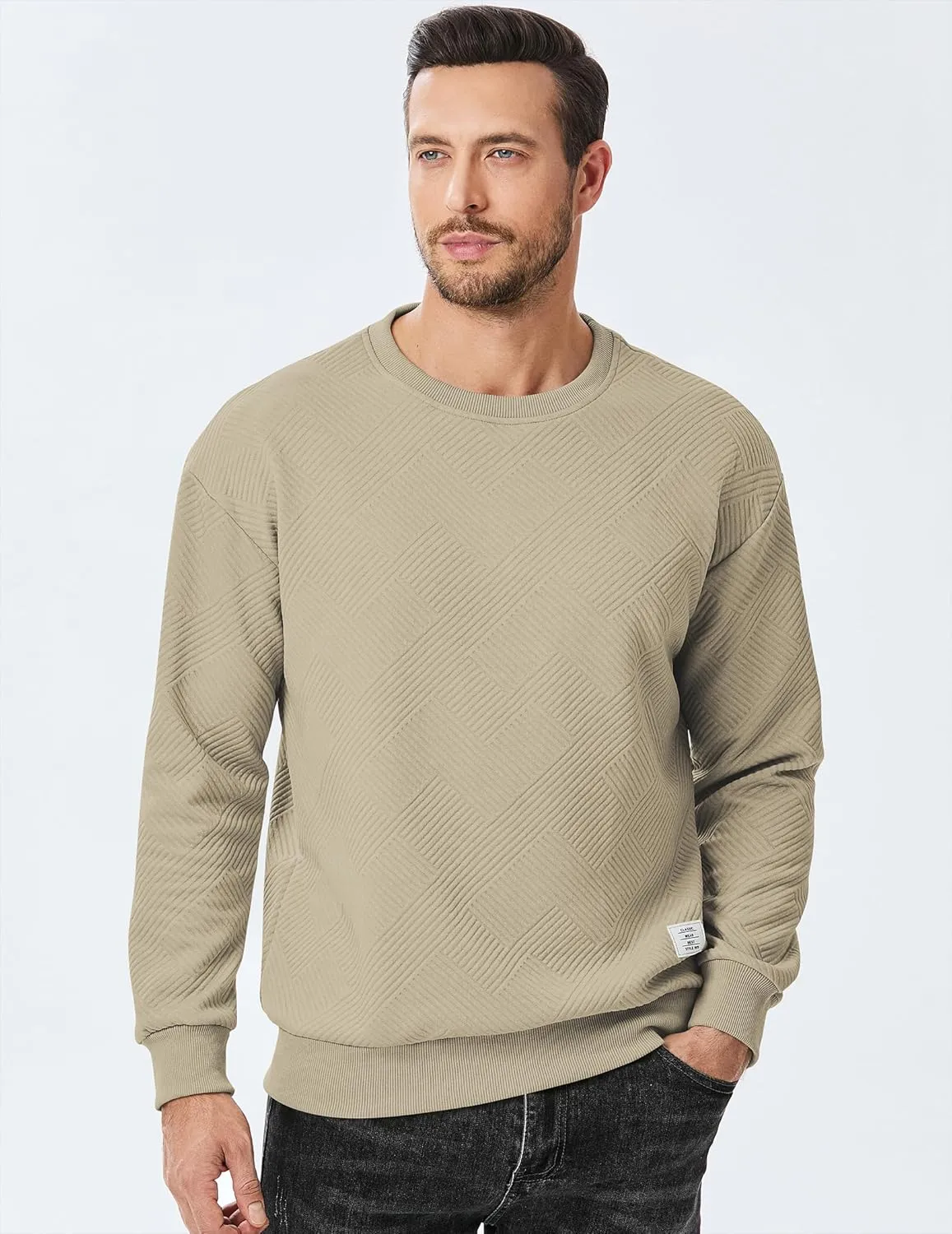 JMIERR Men's Crewneck Sweatshirt Casual Long Sleeve Geometric Texture Sweatshirts Fashion Pullover Shirts