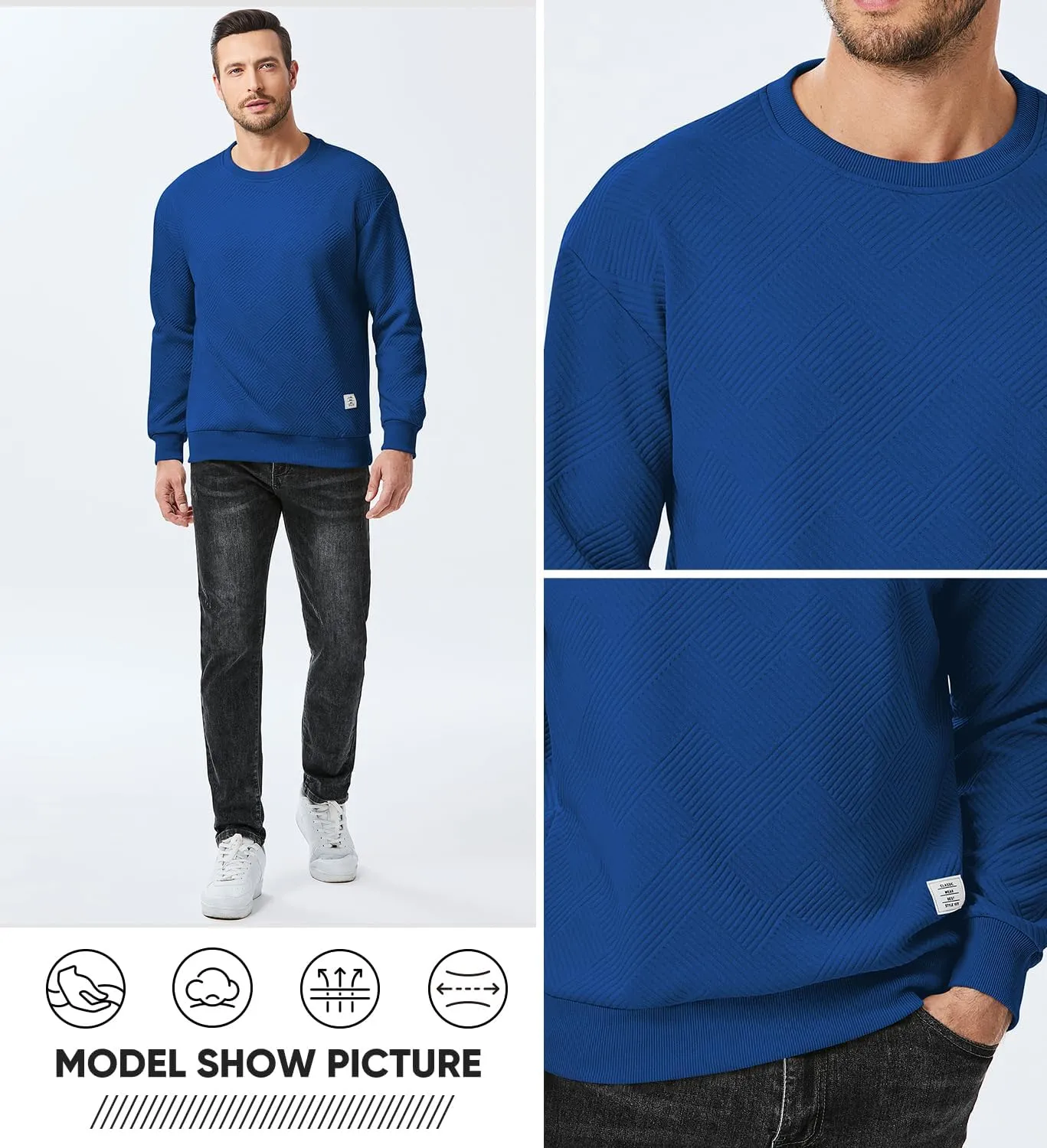 JMIERR Men's Crewneck Sweatshirt Casual Long Sleeve Geometric Texture Sweatshirts Fashion Pullover Shirts
