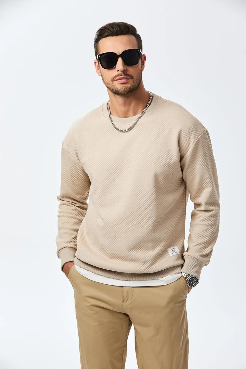 JMIERR Men's Crewneck Sweatshirt Casual Long Sleeve Geometric Texture Sweatshirts Fashion Pullover Shirts