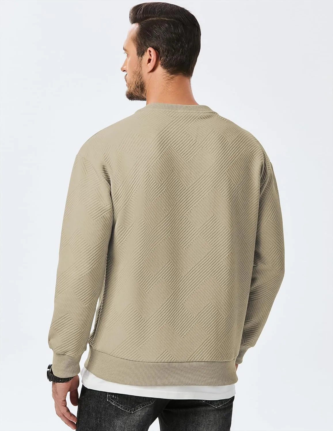 JMIERR Men's Crewneck Sweatshirt Casual Long Sleeve Geometric Texture Sweatshirts Fashion Pullover Shirts