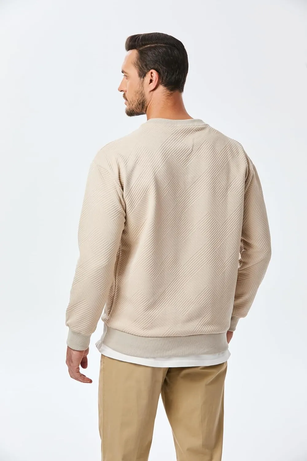 JMIERR Men's Crewneck Sweatshirt Casual Long Sleeve Geometric Texture Sweatshirts Fashion Pullover Shirts