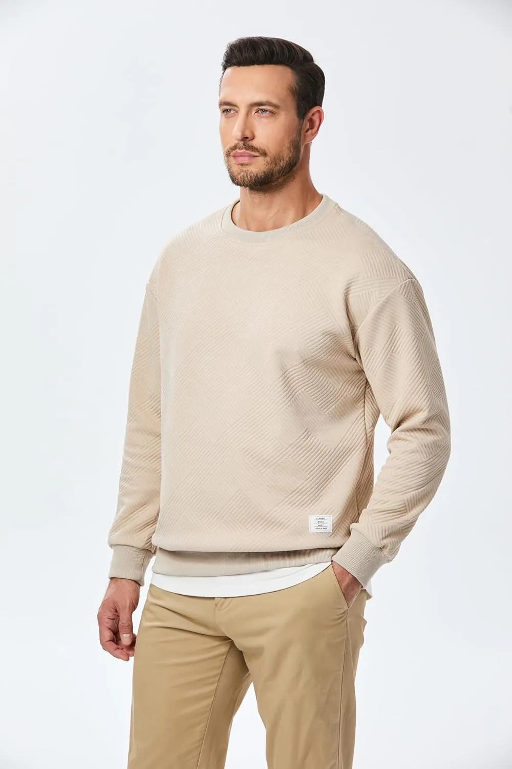 JMIERR Men's Crewneck Sweatshirt Casual Long Sleeve Geometric Texture Sweatshirts Fashion Pullover Shirts