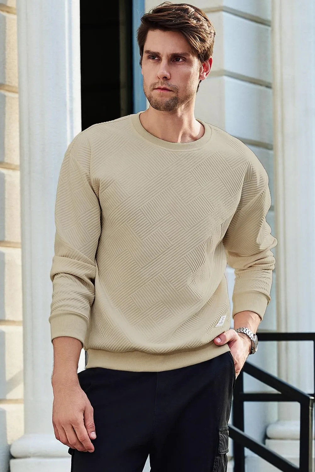 JMIERR Men's Crewneck Sweatshirt Casual Long Sleeve Geometric Texture Sweatshirts Fashion Pullover Shirts