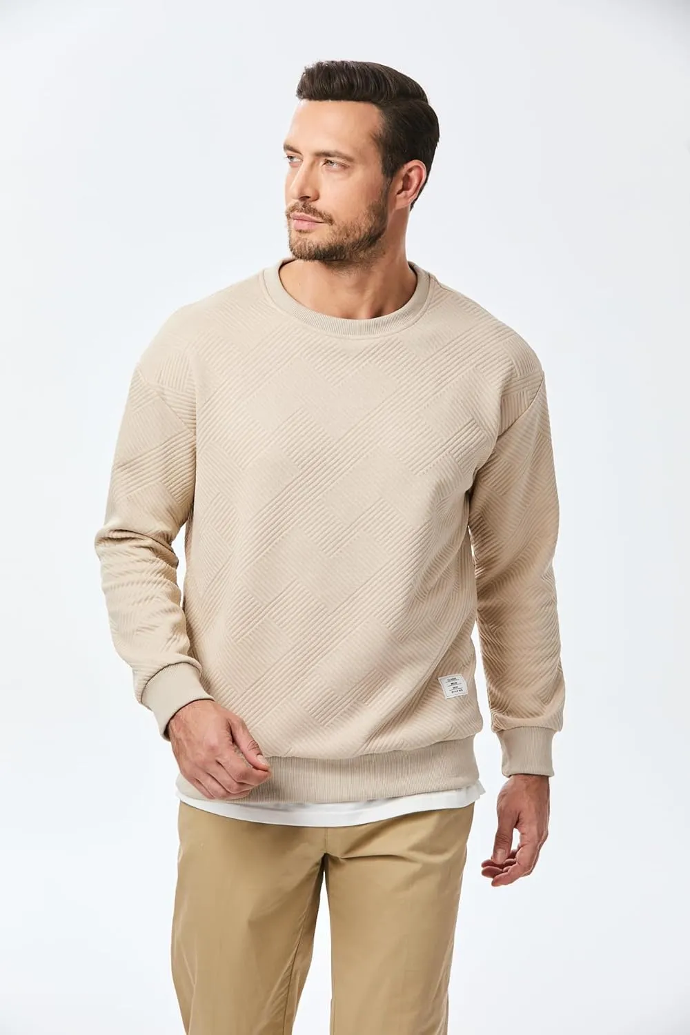 JMIERR Men's Crewneck Sweatshirt Casual Long Sleeve Geometric Texture Sweatshirts Fashion Pullover Shirts