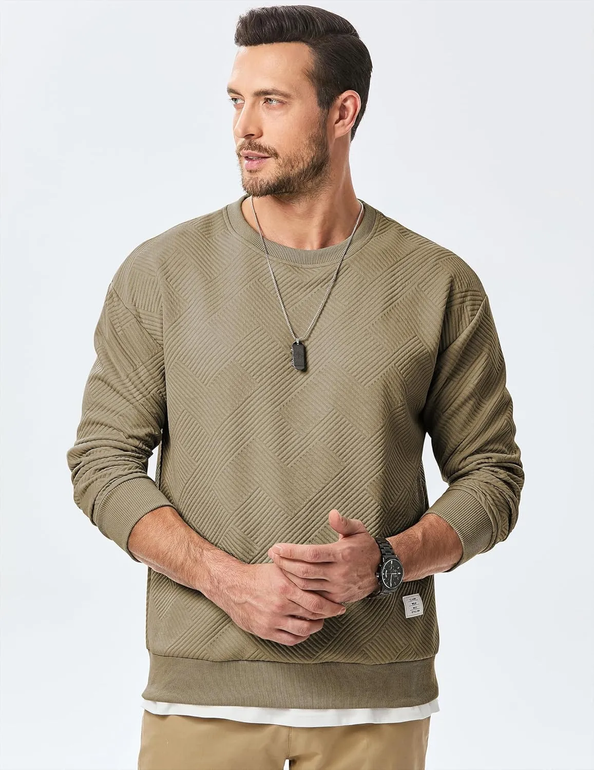 JMIERR Men's Crewneck Sweatshirt Casual Long Sleeve Geometric Texture Sweatshirts Fashion Pullover Shirts