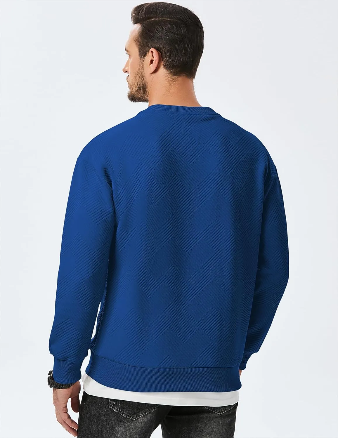 JMIERR Men's Crewneck Sweatshirt Casual Long Sleeve Geometric Texture Sweatshirts Fashion Pullover Shirts
