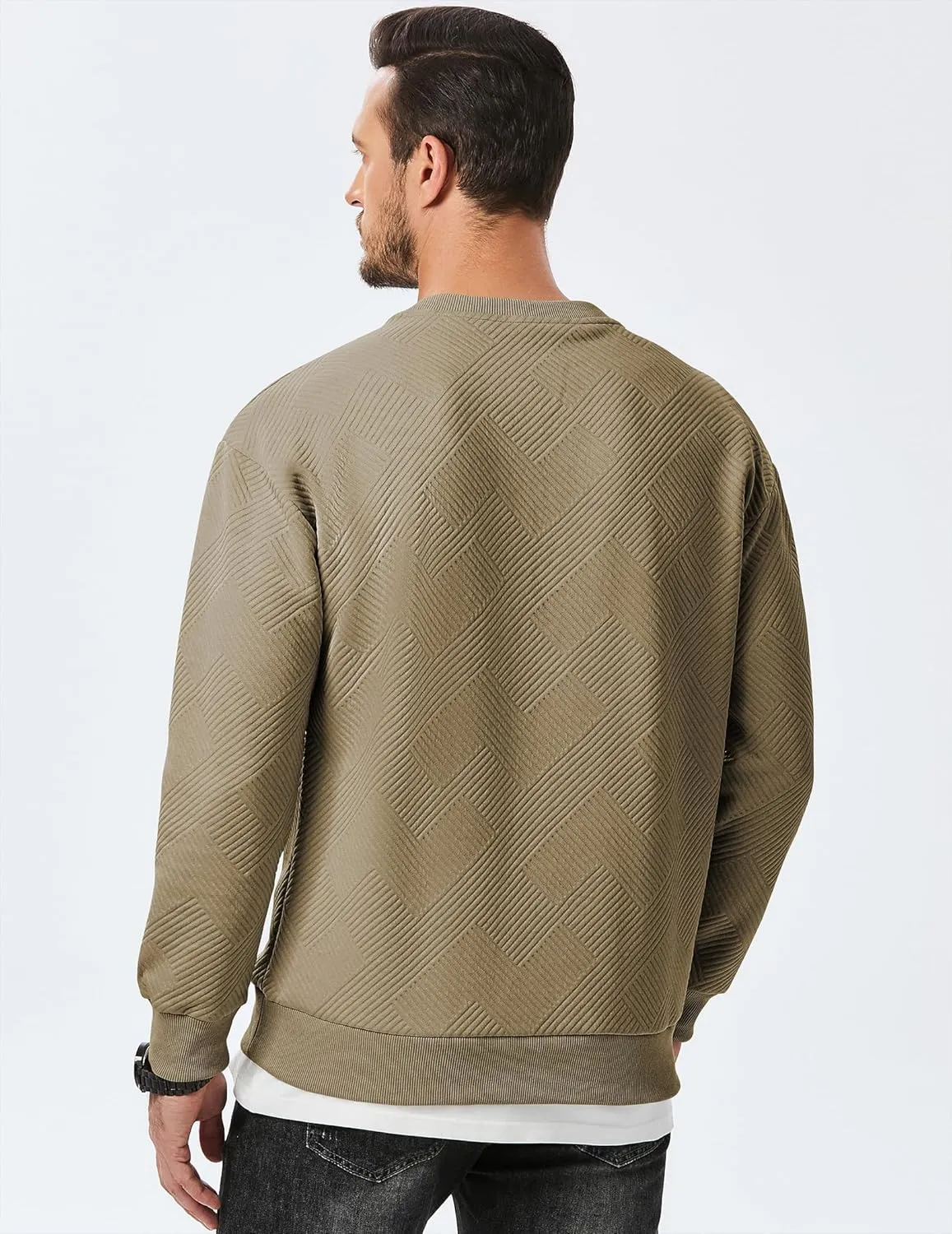 JMIERR Men's Crewneck Sweatshirt Casual Long Sleeve Geometric Texture Sweatshirts Fashion Pullover Shirts