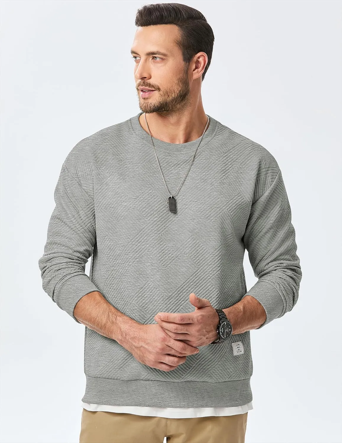JMIERR Men's Crewneck Sweatshirt Casual Long Sleeve Geometric Texture Sweatshirts Fashion Pullover Shirts