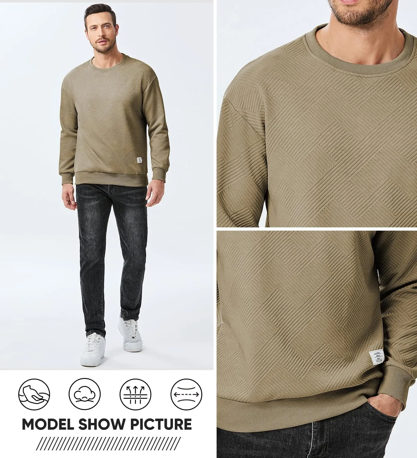 JMIERR Men's Crewneck Sweatshirt Casual Long Sleeve Geometric Texture Sweatshirts Fashion Pullover Shirts