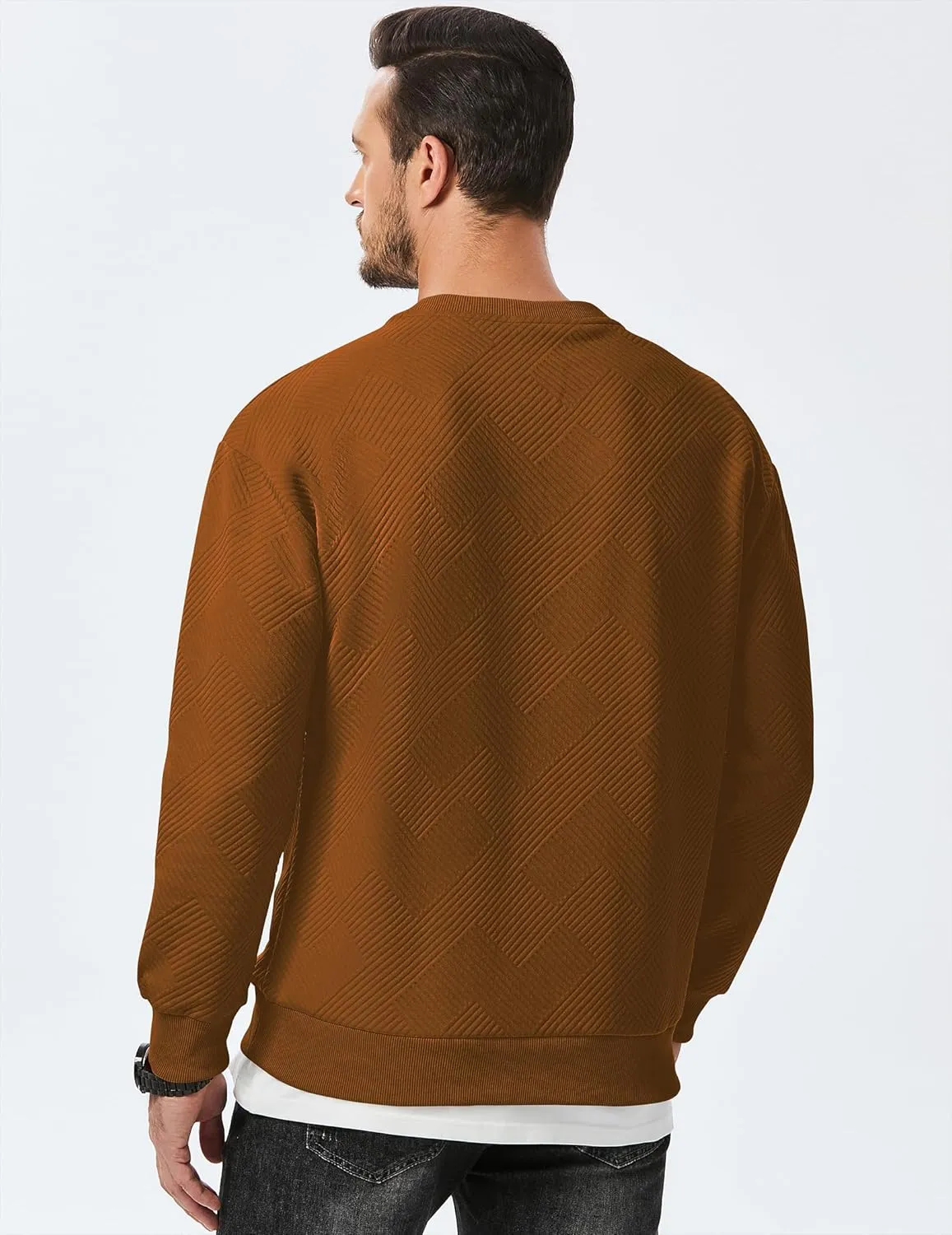 JMIERR Men's Crewneck Sweatshirt Casual Long Sleeve Geometric Texture Sweatshirts Fashion Pullover Shirts