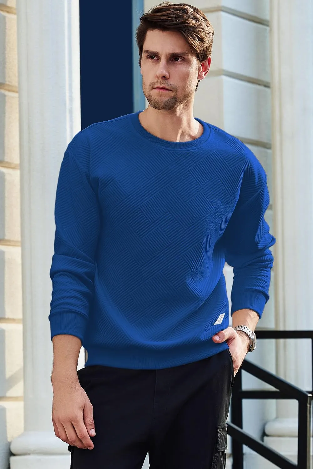 JMIERR Men's Crewneck Sweatshirt Casual Long Sleeve Geometric Texture Sweatshirts Fashion Pullover Shirts
