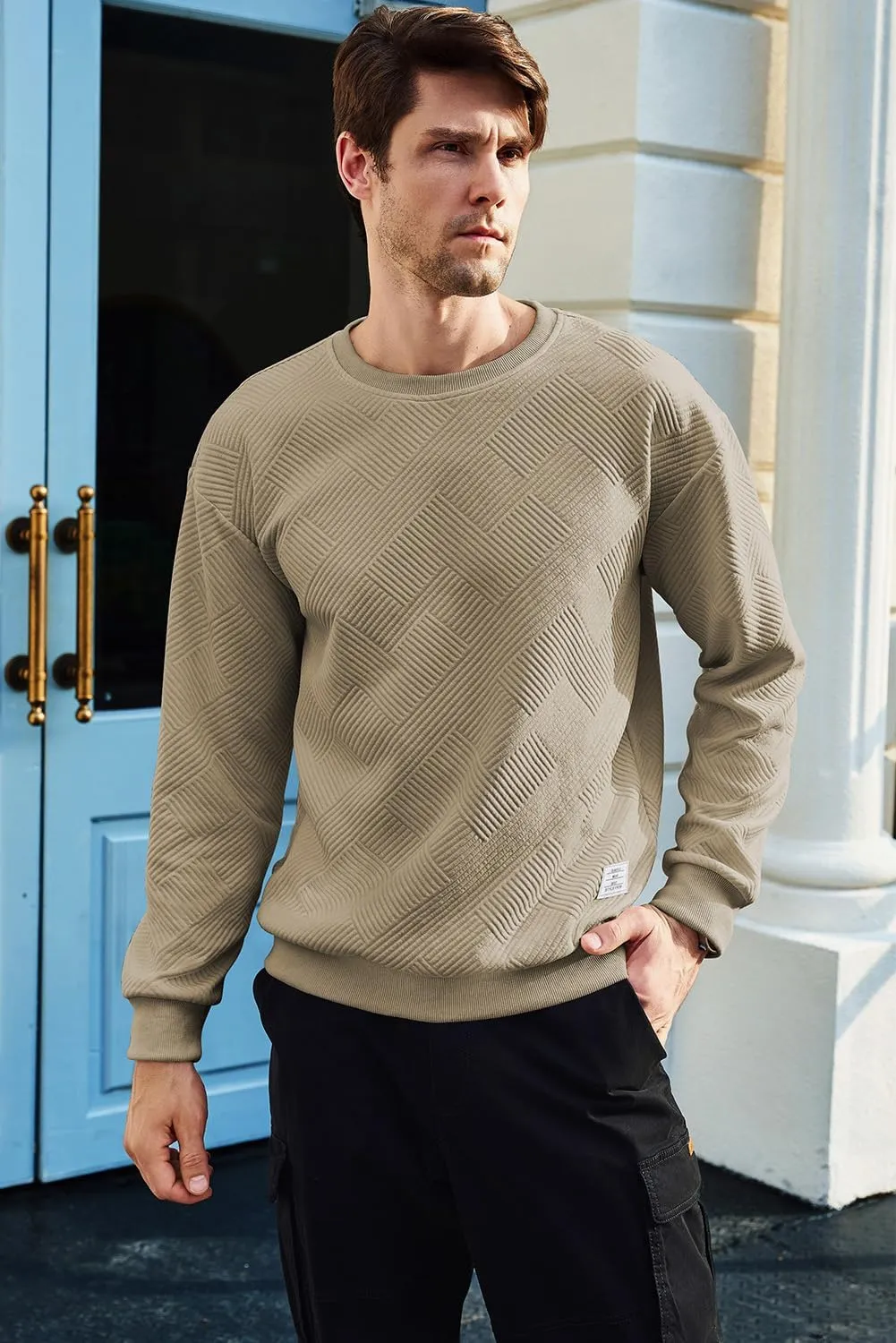 JMIERR Men's Crewneck Sweatshirt Casual Long Sleeve Geometric Texture Sweatshirts Fashion Pullover Shirts