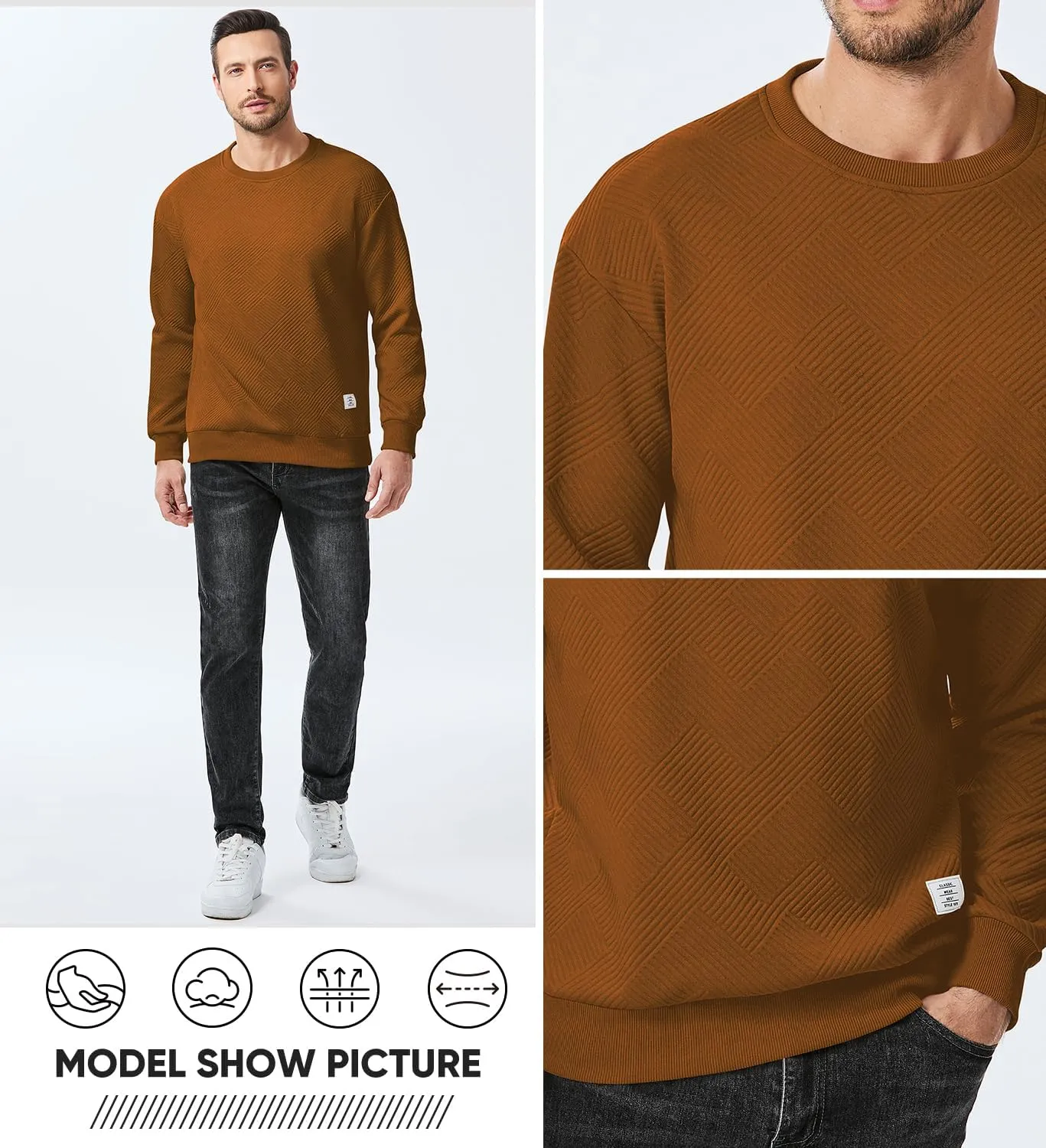 JMIERR Men's Crewneck Sweatshirt Casual Long Sleeve Geometric Texture Sweatshirts Fashion Pullover Shirts