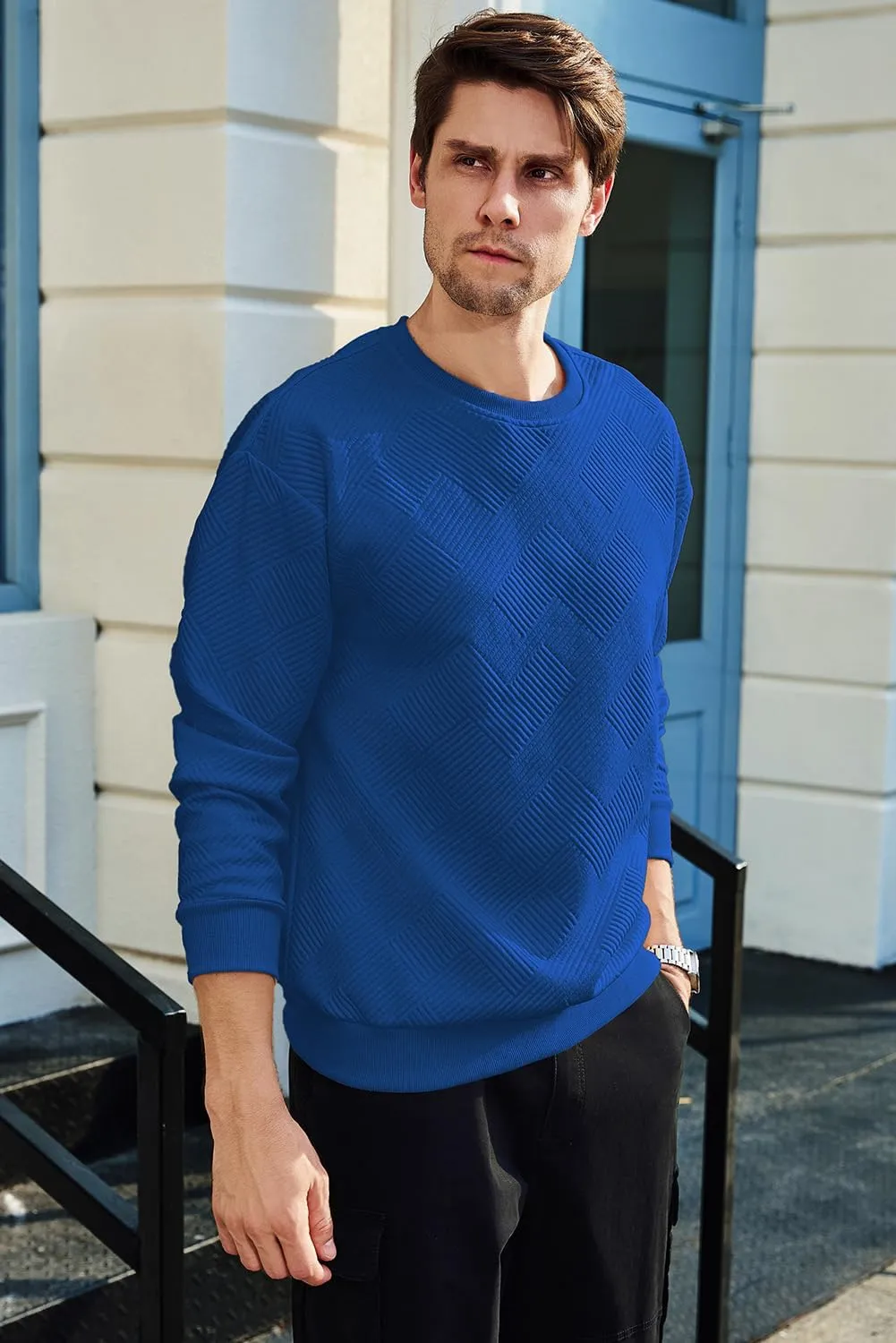 JMIERR Men's Crewneck Sweatshirt Casual Long Sleeve Geometric Texture Sweatshirts Fashion Pullover Shirts