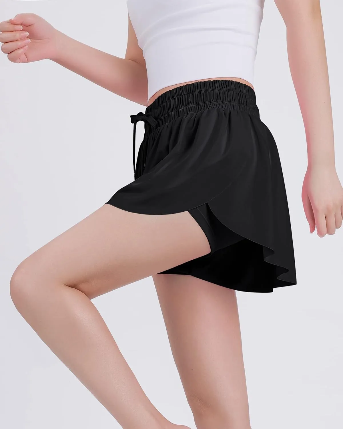 JOCMIC Girls Flowy Shorts, 2 in 1 Preppy Butterfly Shorts with Spandex Liner for Cheer Athletic Gym Teens Casual Clothes
