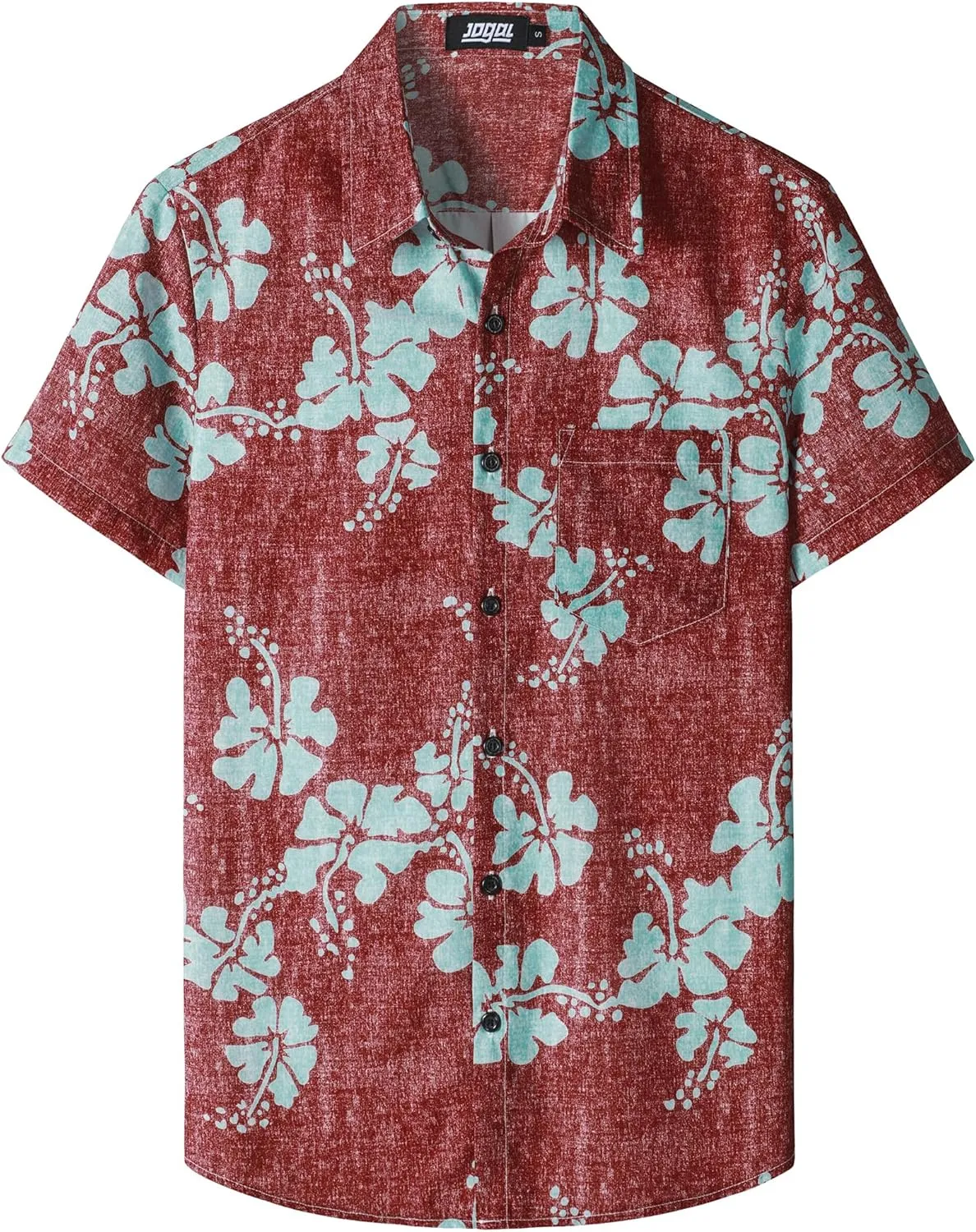 JOGAL Mens Floral Hawaiian Shirt Front Pocket Casual Aloha Shirts