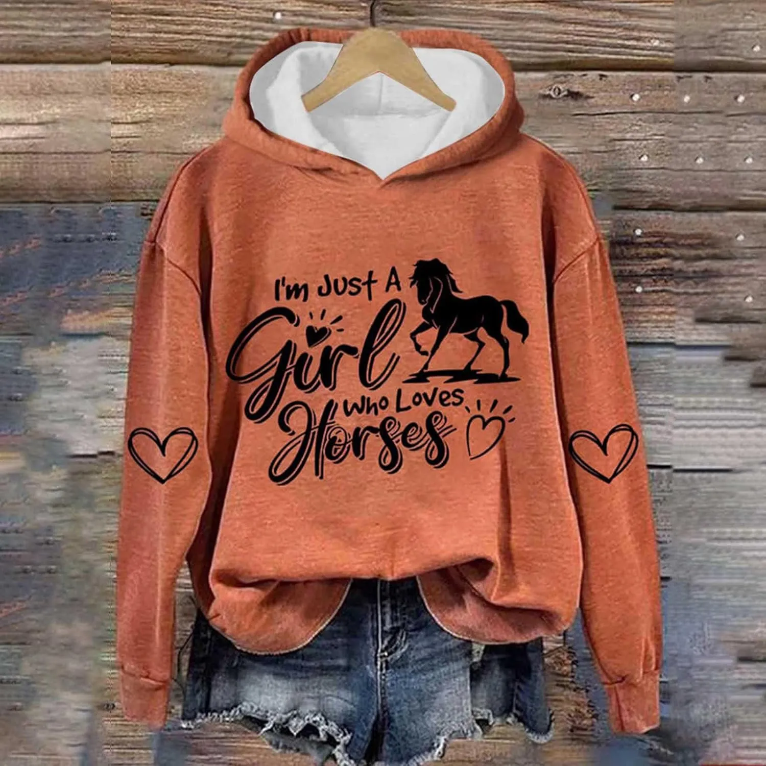 Just a Girl Who Loves Horses Hoodies for Women Crewneck Hooded Sweatshirts Novelty Funny Animal Graphic Pullover Top
