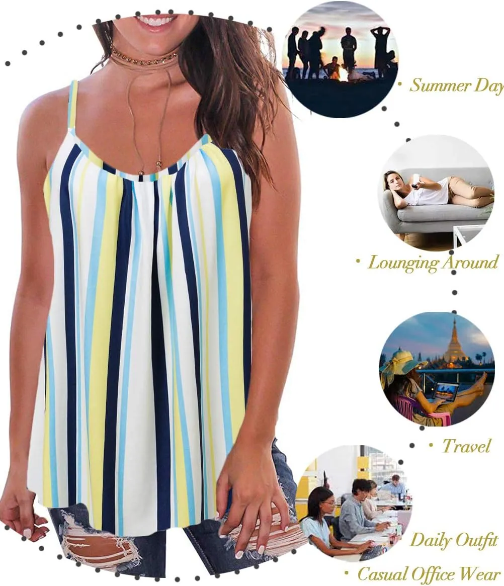 Kaei&Shi Print Long Vest,Flowy Tank Top for Women,Loose Cami,Pleated Dressy Swing Spaghetti Strap Camisole