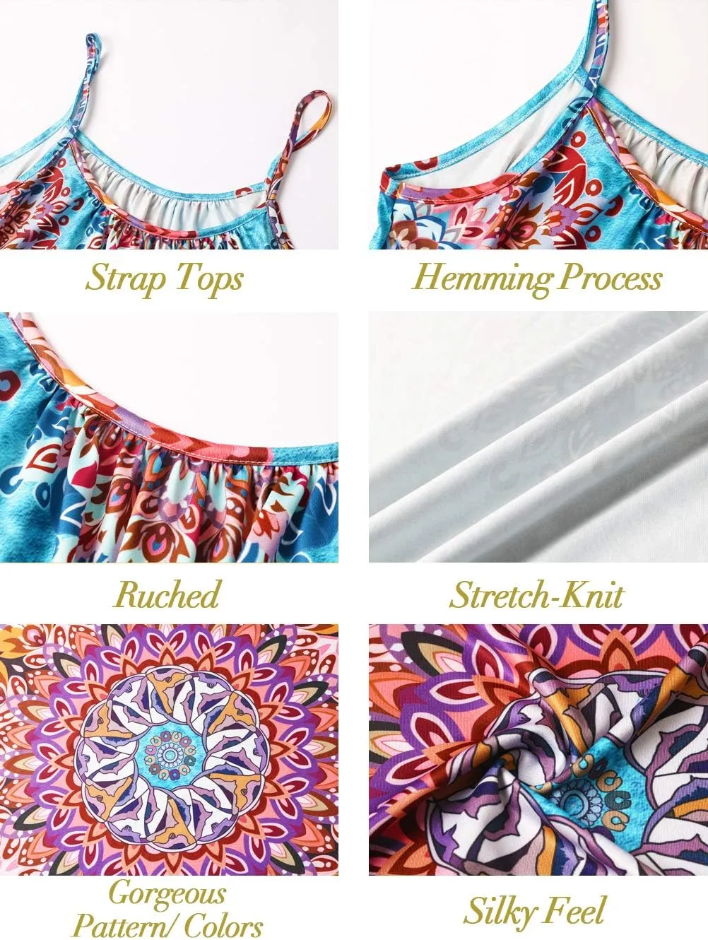 Kaei&Shi Print Long Vest,Flowy Tank Top for Women,Loose Cami,Pleated Dressy Swing Spaghetti Strap Camisole