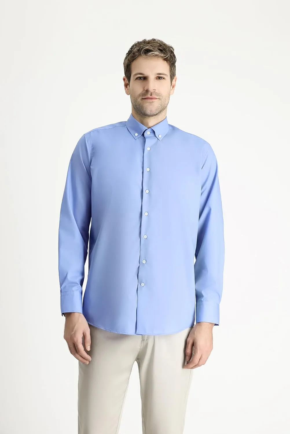 KIGILI - Men's Oxford & Non-Iron Dress Shirts- Slim Fit Long Sleeve Buttoned-Collar Solid Turkish Cotton