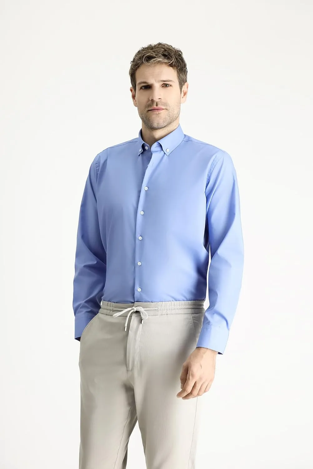 KIGILI - Men's Oxford & Non-Iron Dress Shirts- Slim Fit Long Sleeve Buttoned-Collar Solid Turkish Cotton