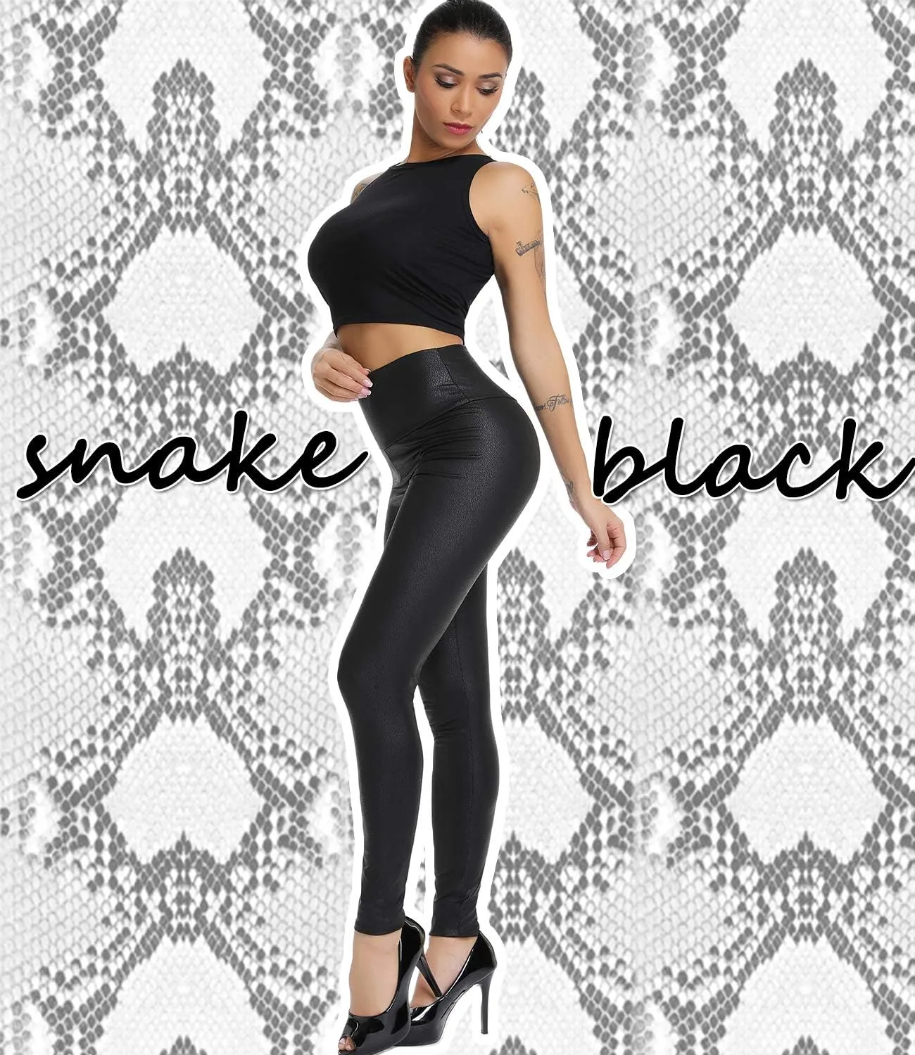 KIWI RATA High Waisted Faux Leather Leggings for Women Butt Lifting Stretchy PU Pants Sexy Tights