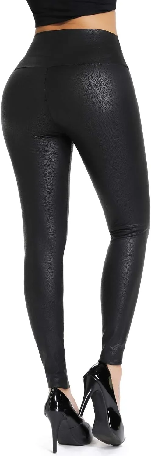 KIWI RATA High Waisted Faux Leather Leggings for Women Butt Lifting Stretchy PU Pants Sexy Tights