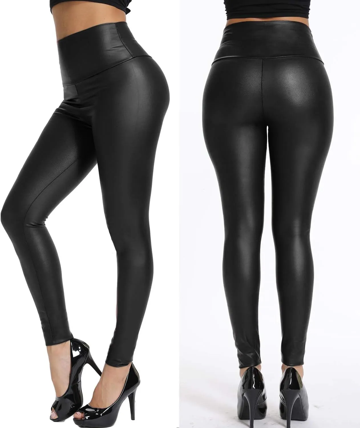 KIWI RATA High Waisted Faux Leather Leggings for Women Butt Lifting Stretchy PU Pants Sexy Tights