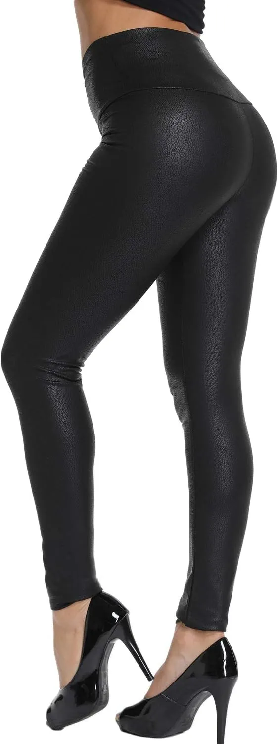 KIWI RATA High Waisted Faux Leather Leggings for Women Butt Lifting Stretchy PU Pants Sexy Tights