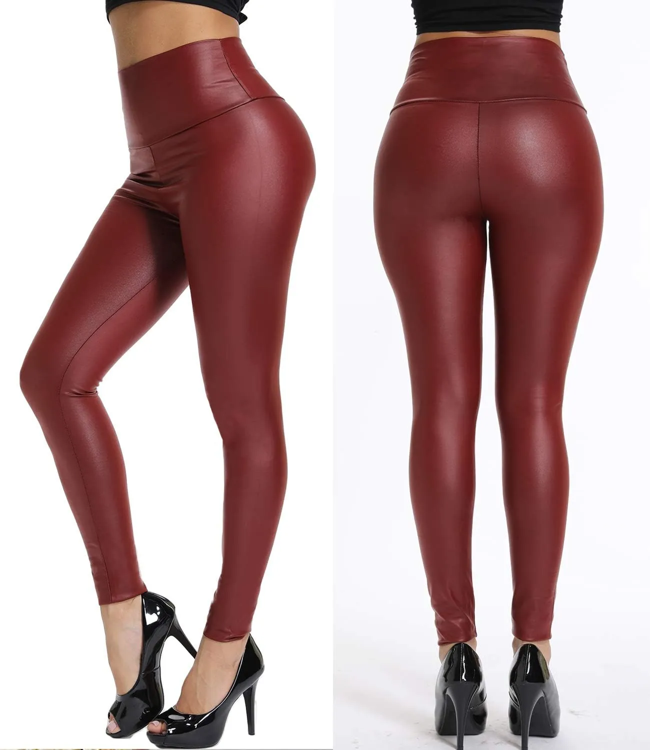 KIWI RATA High Waisted Faux Leather Leggings for Women Butt Lifting Stretchy PU Pants Sexy Tights