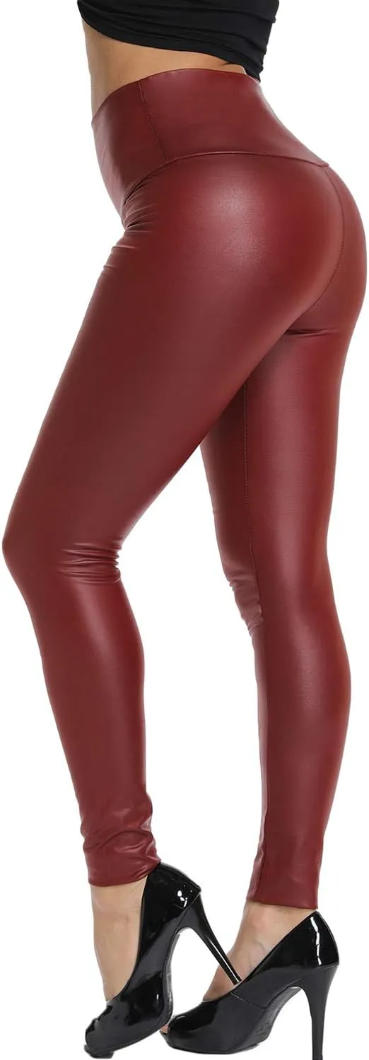 KIWI RATA High Waisted Faux Leather Leggings for Women Butt Lifting Stretchy PU Pants Sexy Tights