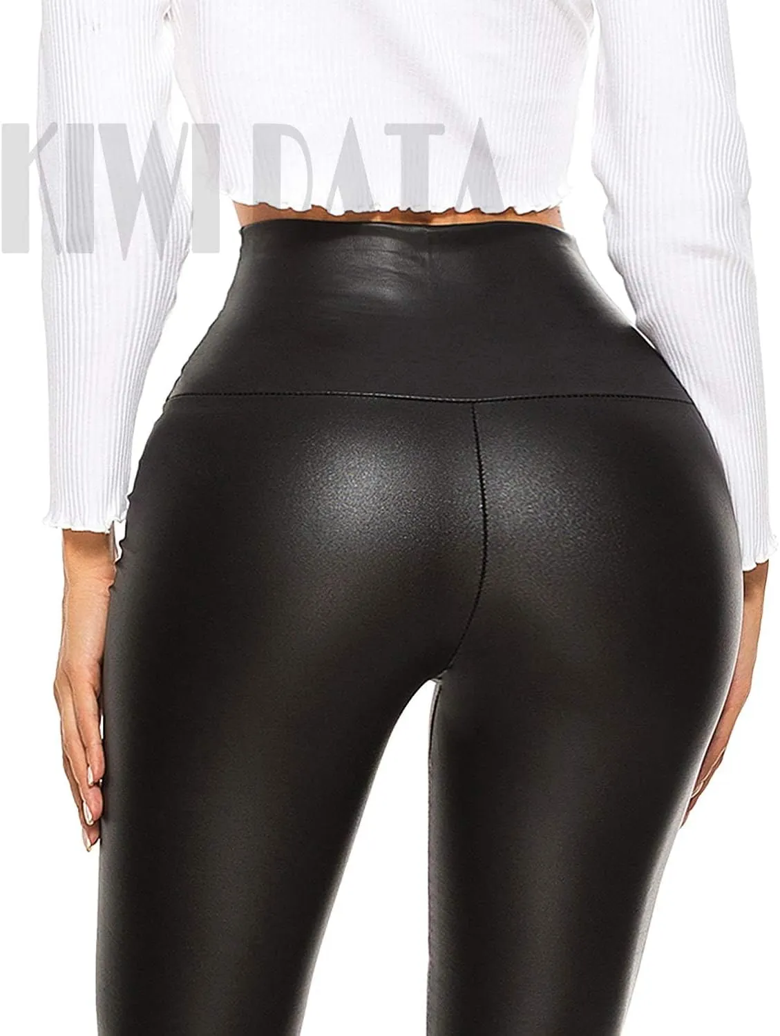 KIWI RATA High Waisted Faux Leather Leggings for Women Butt Lifting Stretchy PU Pants Sexy Tights