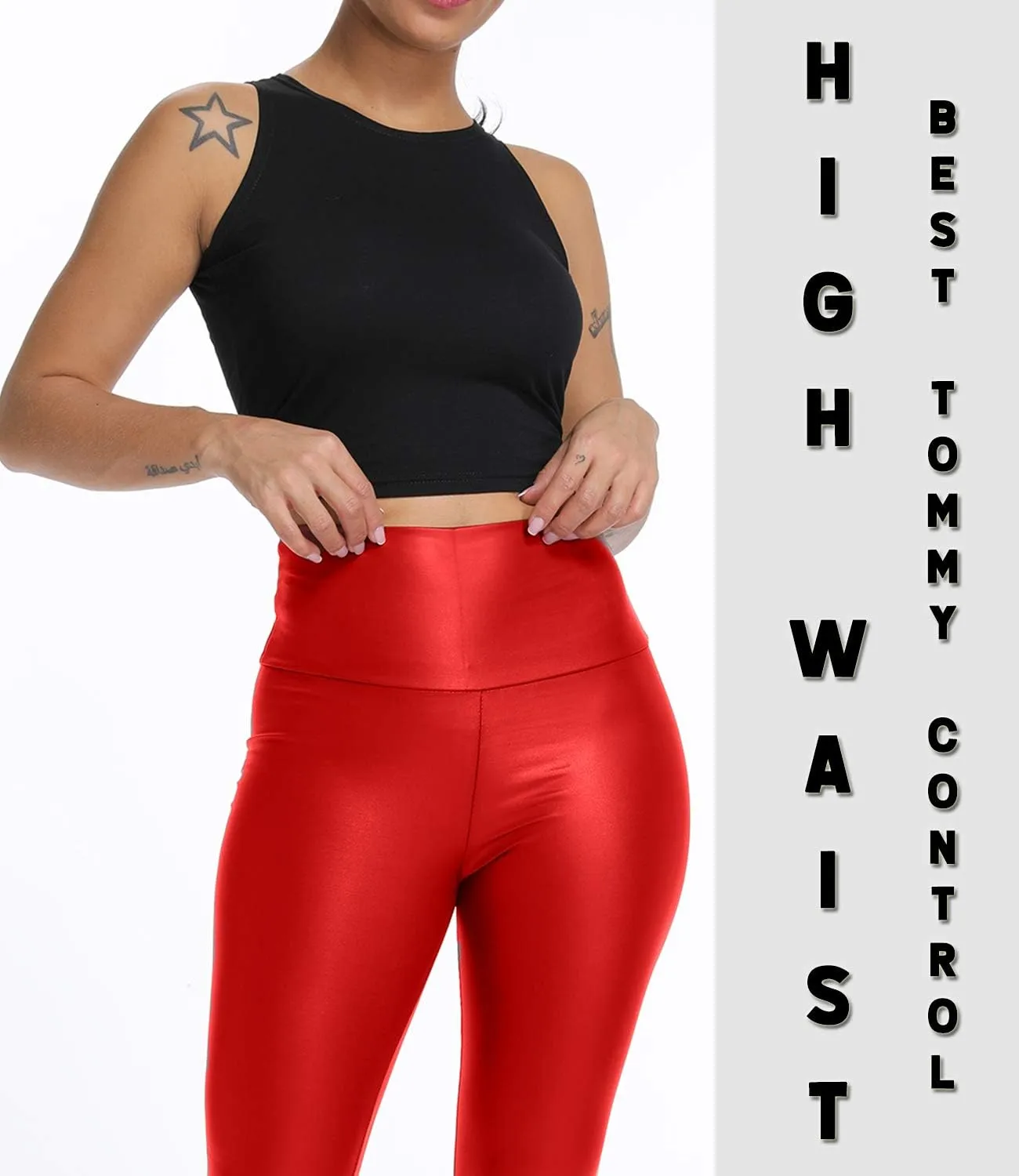 KIWI RATA High Waisted Faux Leather Leggings for Women Butt Lifting Stretchy PU Pants Sexy Tights