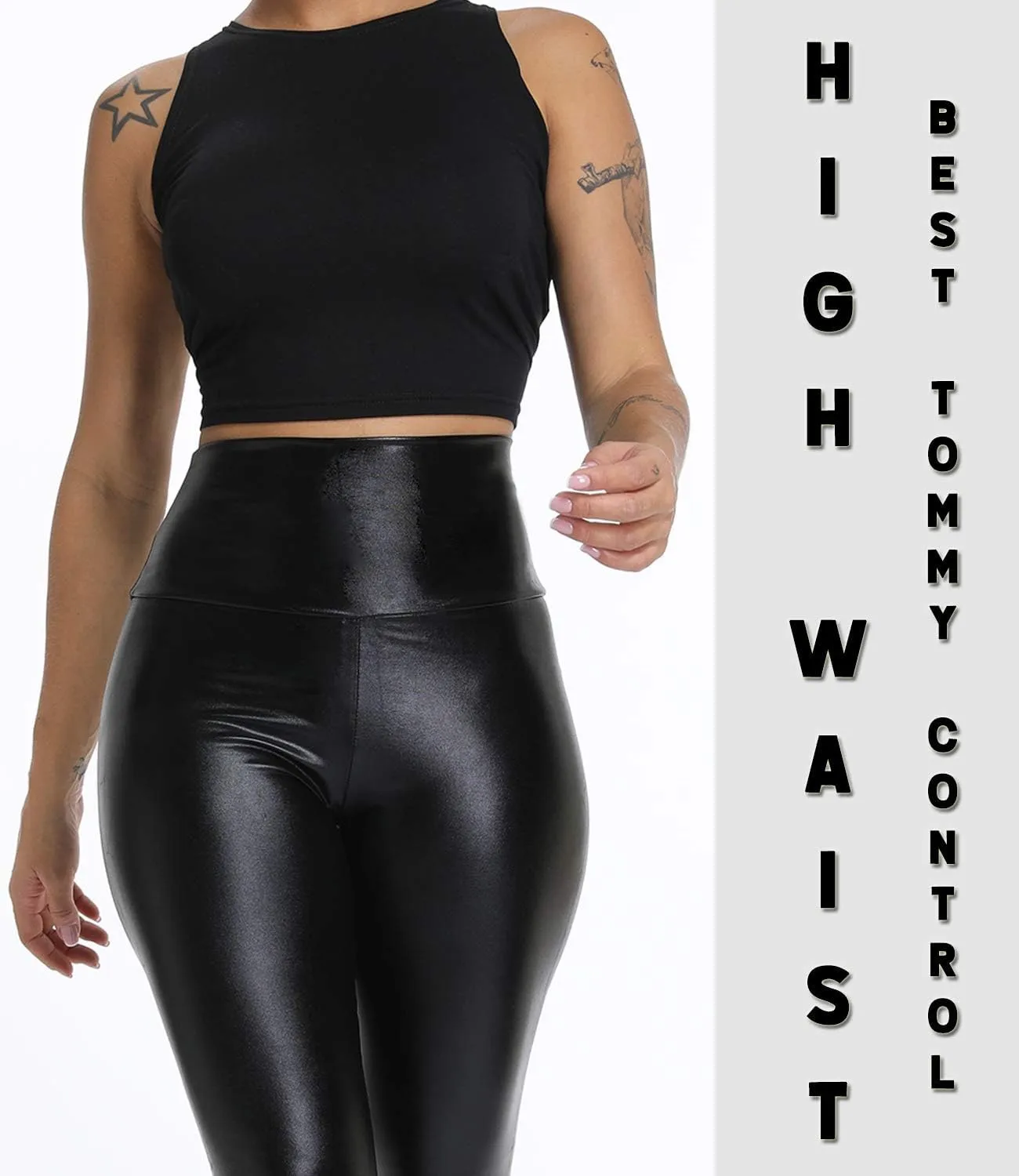 KIWI RATA High Waisted Faux Leather Leggings for Women Butt Lifting Stretchy PU Pants Sexy Tights