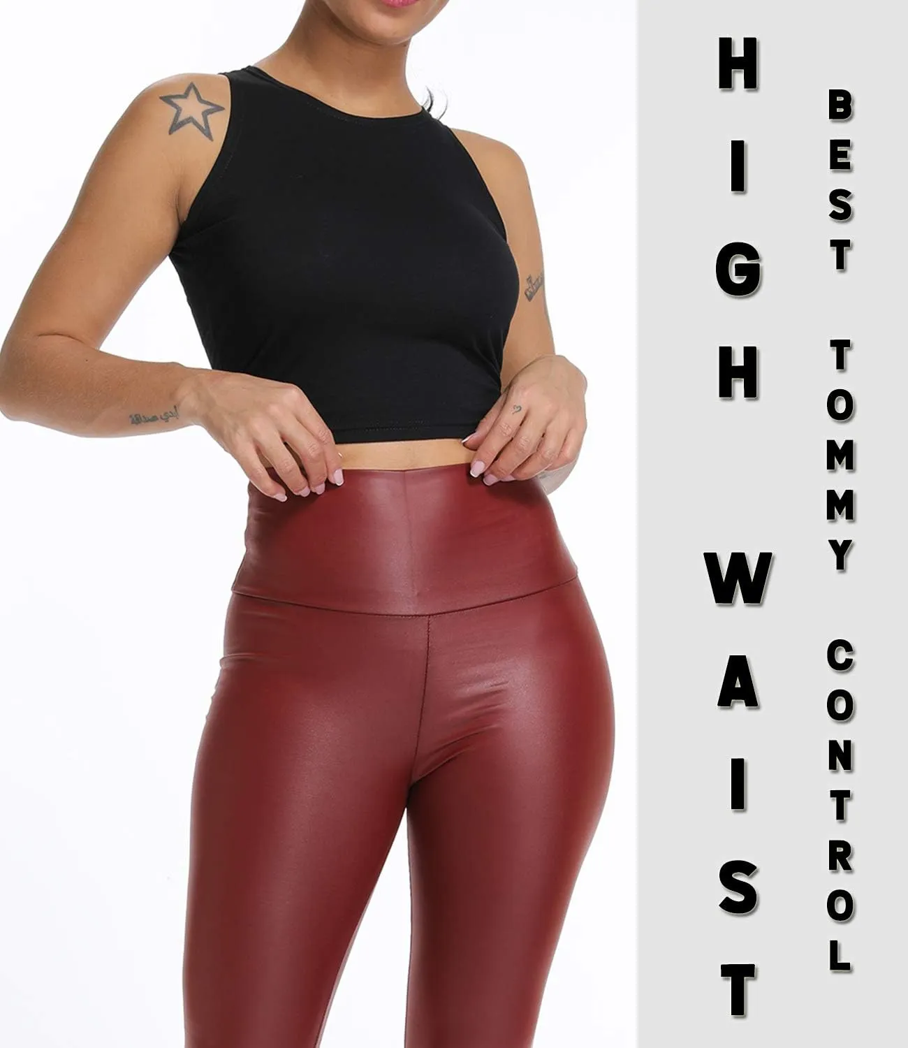 KIWI RATA High Waisted Faux Leather Leggings for Women Butt Lifting Stretchy PU Pants Sexy Tights