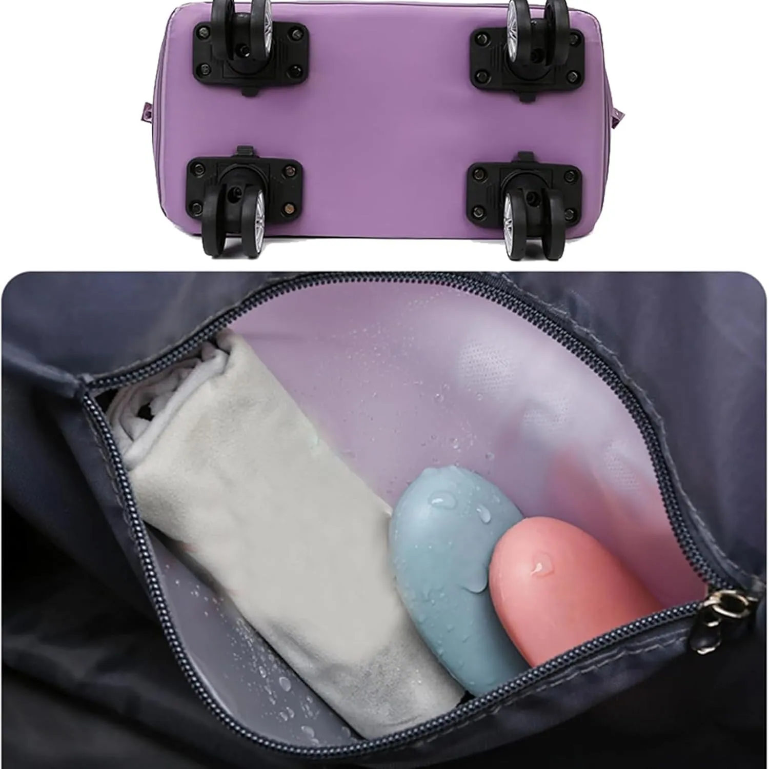 Kulken Travel Bag with Wheels, 2025 New Large Capacity Travel Bag - Universal Wheel Removable, Wheel-Equipped (Light Purple)