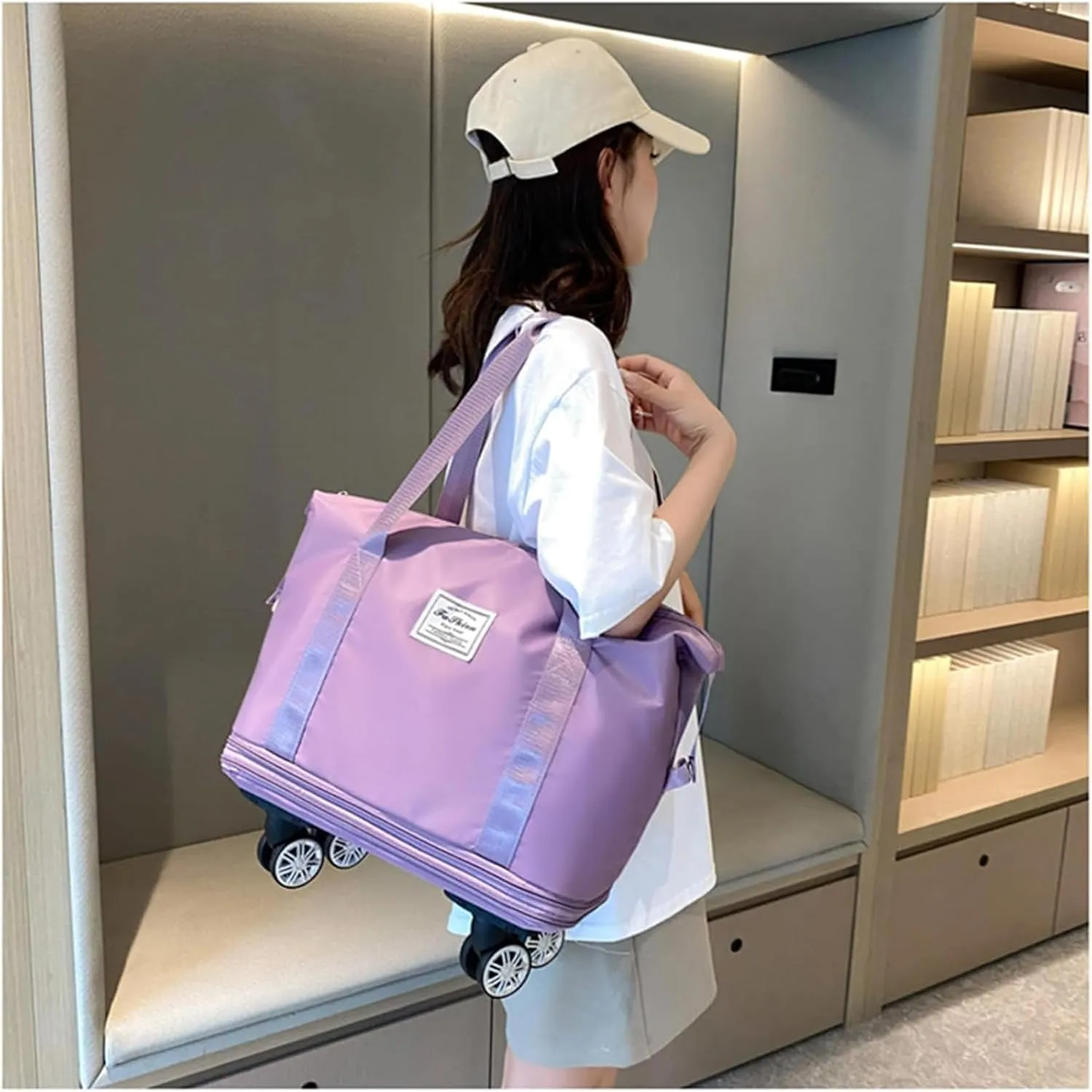 Kulken Travel Bag with Wheels, 2025 New Large Capacity Travel Bag - Universal Wheel Removable, Wheel-Equipped (Light Purple)