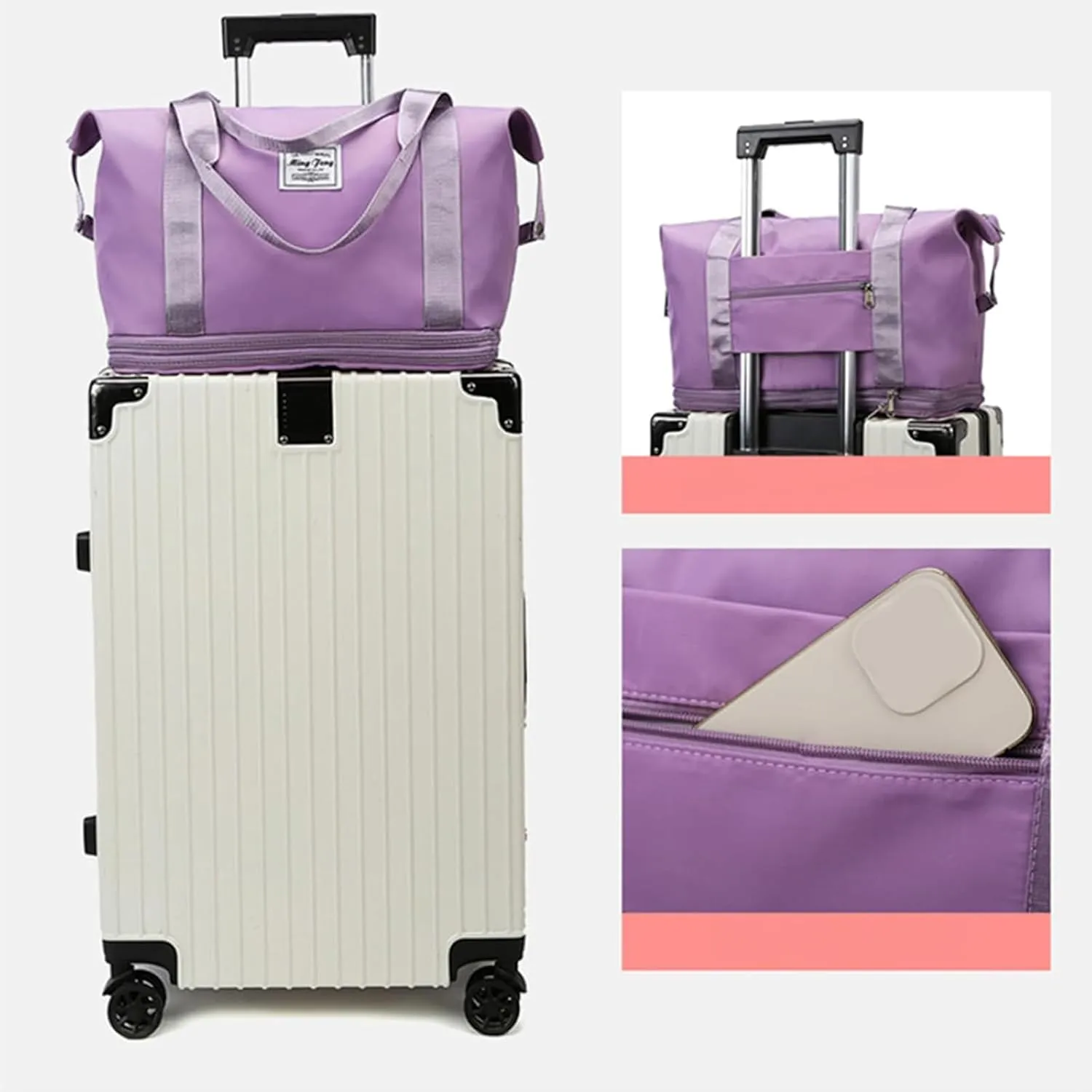 Kulken Travel Bag with Wheels, 2025 New Large Capacity Travel Bag - Universal Wheel Removable, Wheel-Equipped (Light Purple)